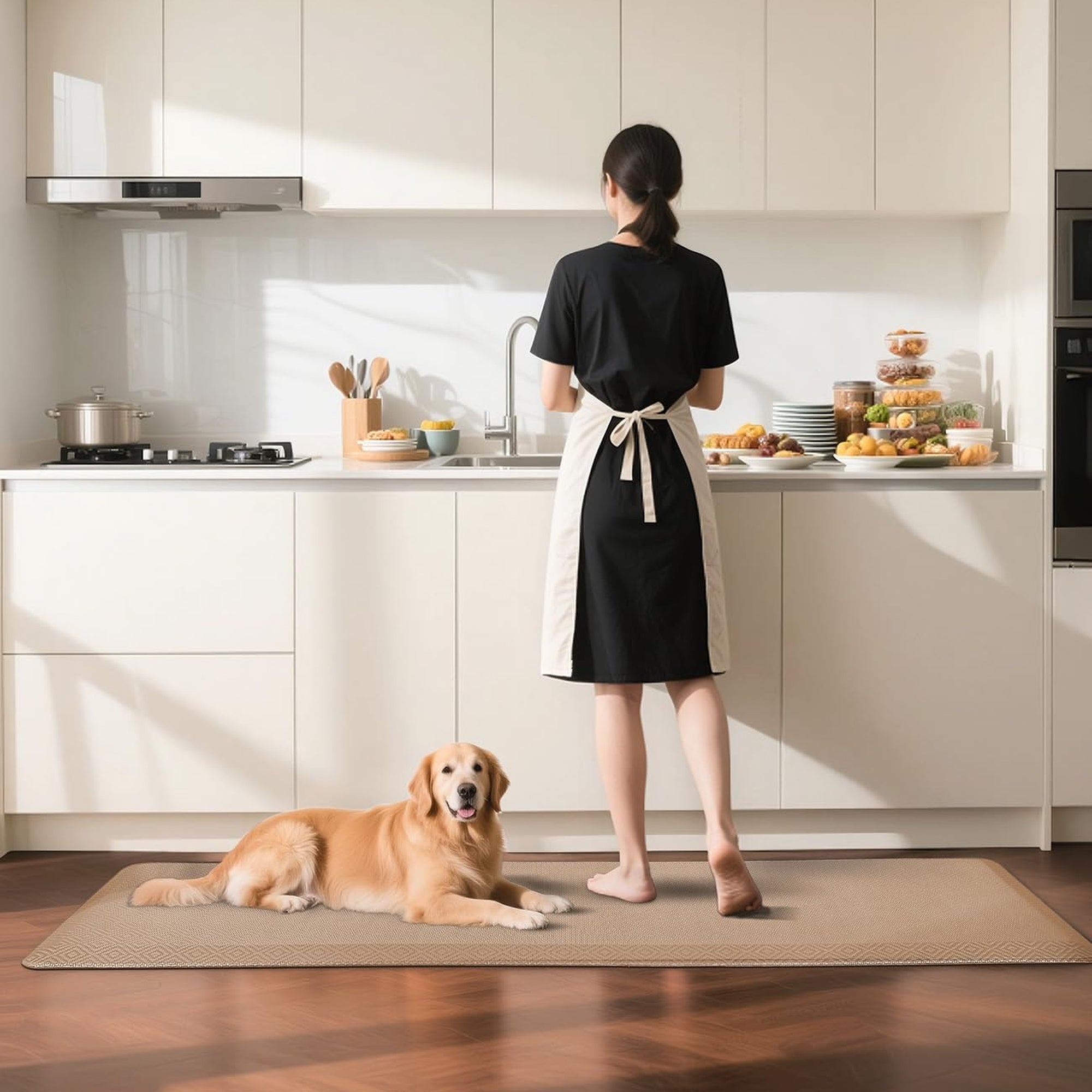 Ophanie Beige Kitchen Mat 24x70, Anti Fatigue Standing Mat 3/4 Inch Thick, Non Slip Waterproof Cushioned Ergonomic Rug for Office Sink-zoom-3