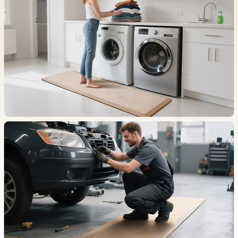 Ophanie Beige Kitchen Mat 24x70, Anti Fatigue Standing Mat 3/4 Inch Thick, Non Slip Waterproof Cushioned Ergonomic Rug for Office Sink-zoom-