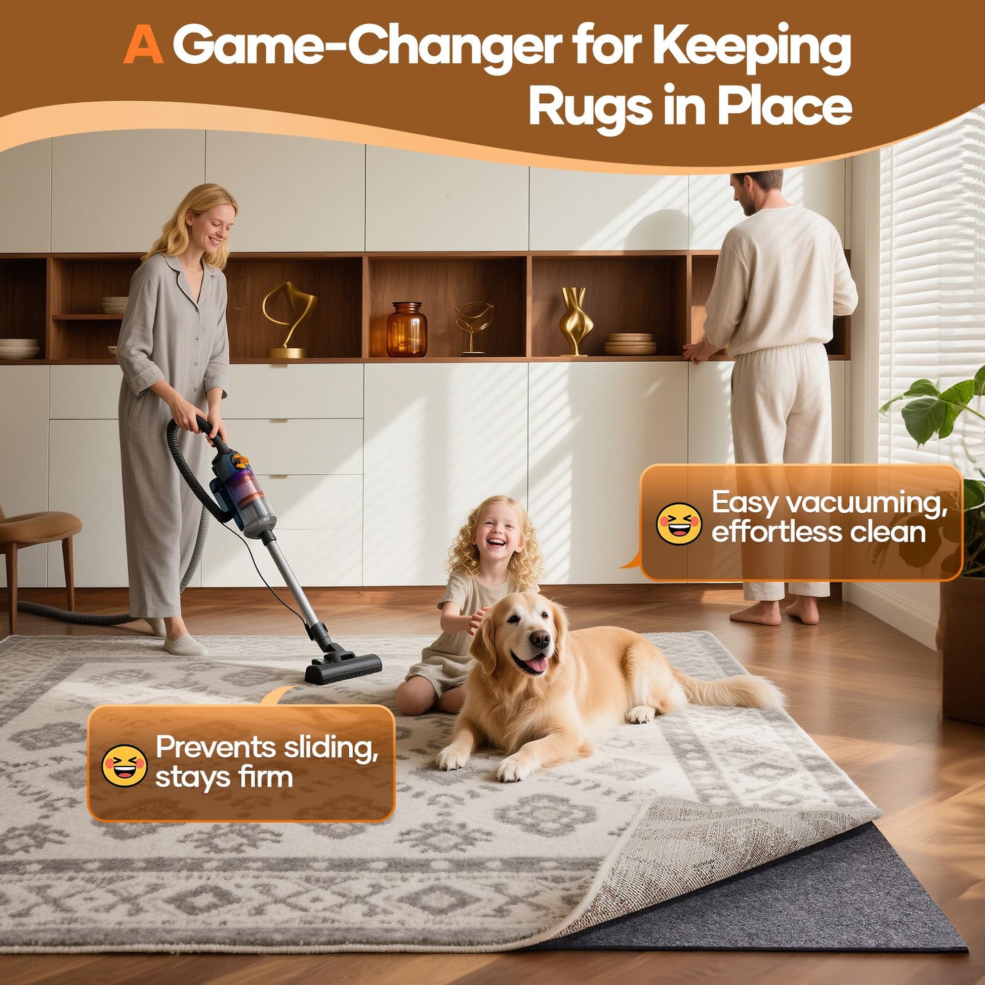 Veken Rug Pad 6 x 9 Ft, Non Slip Anti Skid Mat, Felt and Silicone Gripper for Hardwood Floors, 1/8 Inch Thin Area Carpet Cushion-2