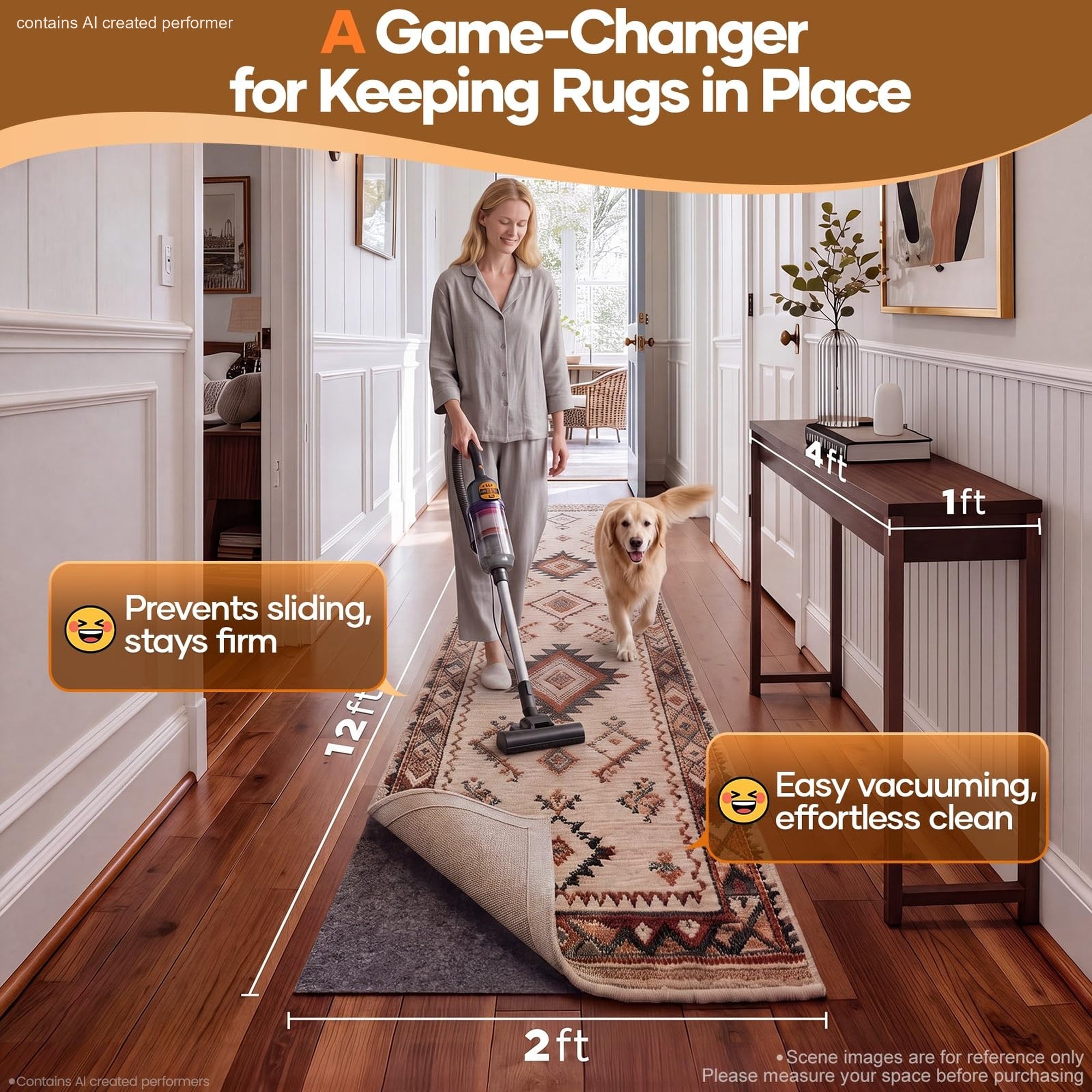Veken Runner Non Slip Rug Pad Durable 2 x 12 Ft, 1/8 inch Thick-zoom-3