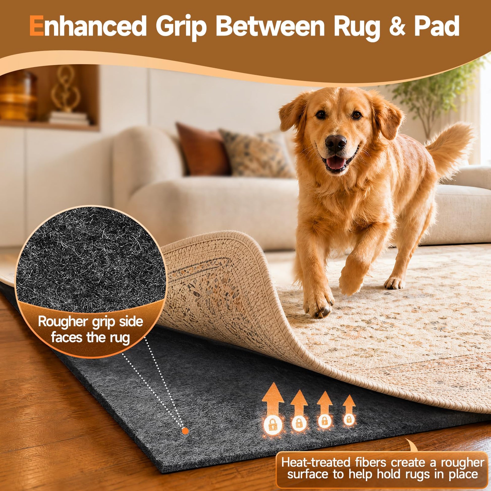 Veken Non Slip Cushioned Rug Pad Gripper, Felt and Silicone Backing,  Thick Carpet Liner Protector Mat for Area Rugs and Hardwood Floors, with Over 99 Pcs Anti-Slip Strips Pattern-8