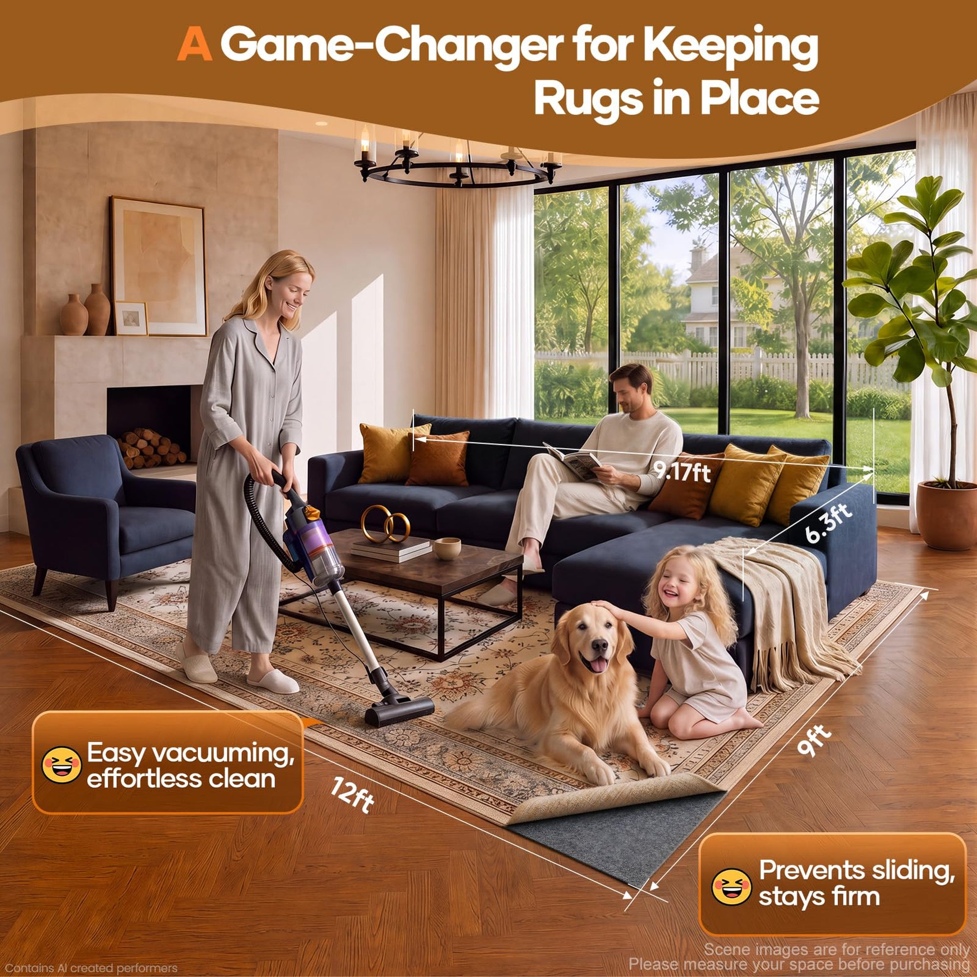 Veken Non Slip Cushioned Rug Pad Gripper, Felt and Silicone Backing,  Thick Carpet Liner Protector Mat for Area Rugs and Hardwood Floors, with Over 99 Pcs Anti-Slip Strips Pattern-zoom-10