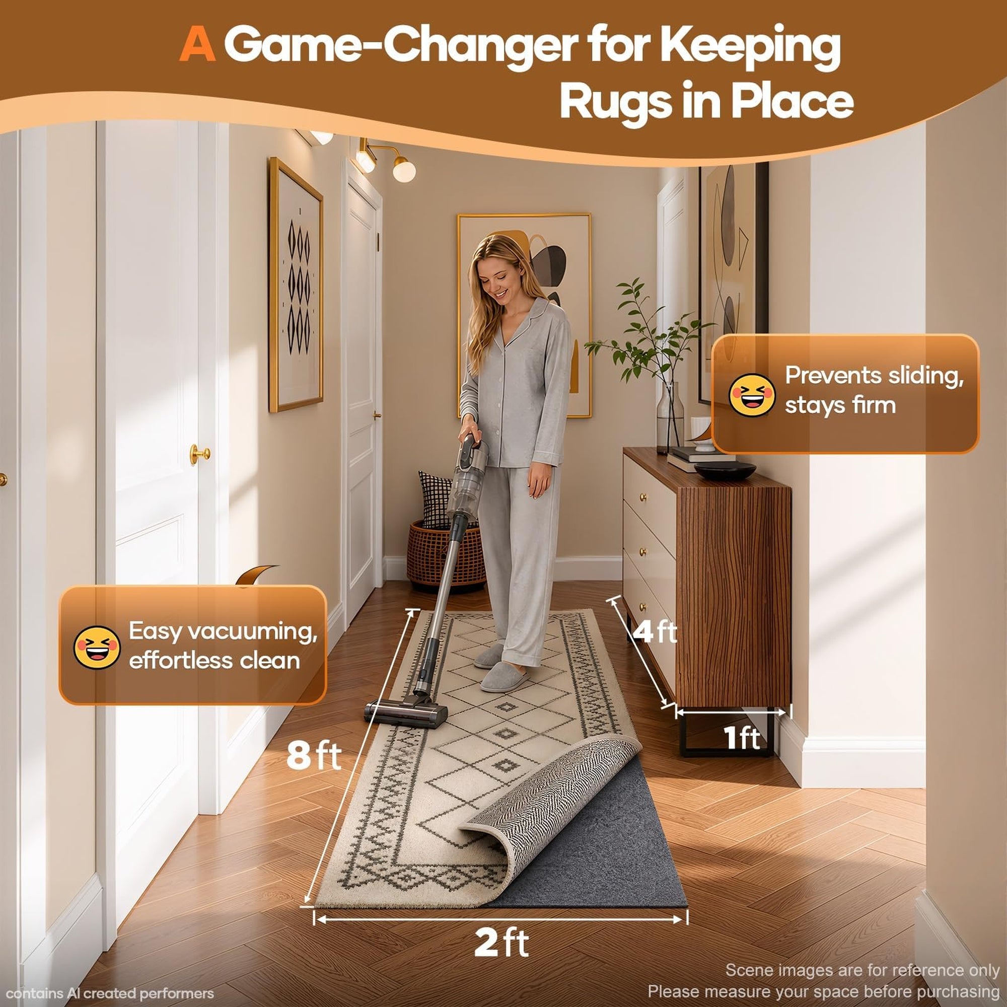 Veken Non-Slip Rug Pad, Anti-Skid Carpet Underlay for Hardwood Floors, Keeps Area Rugs Securely in Place & Protects Finishes-zoom-11
