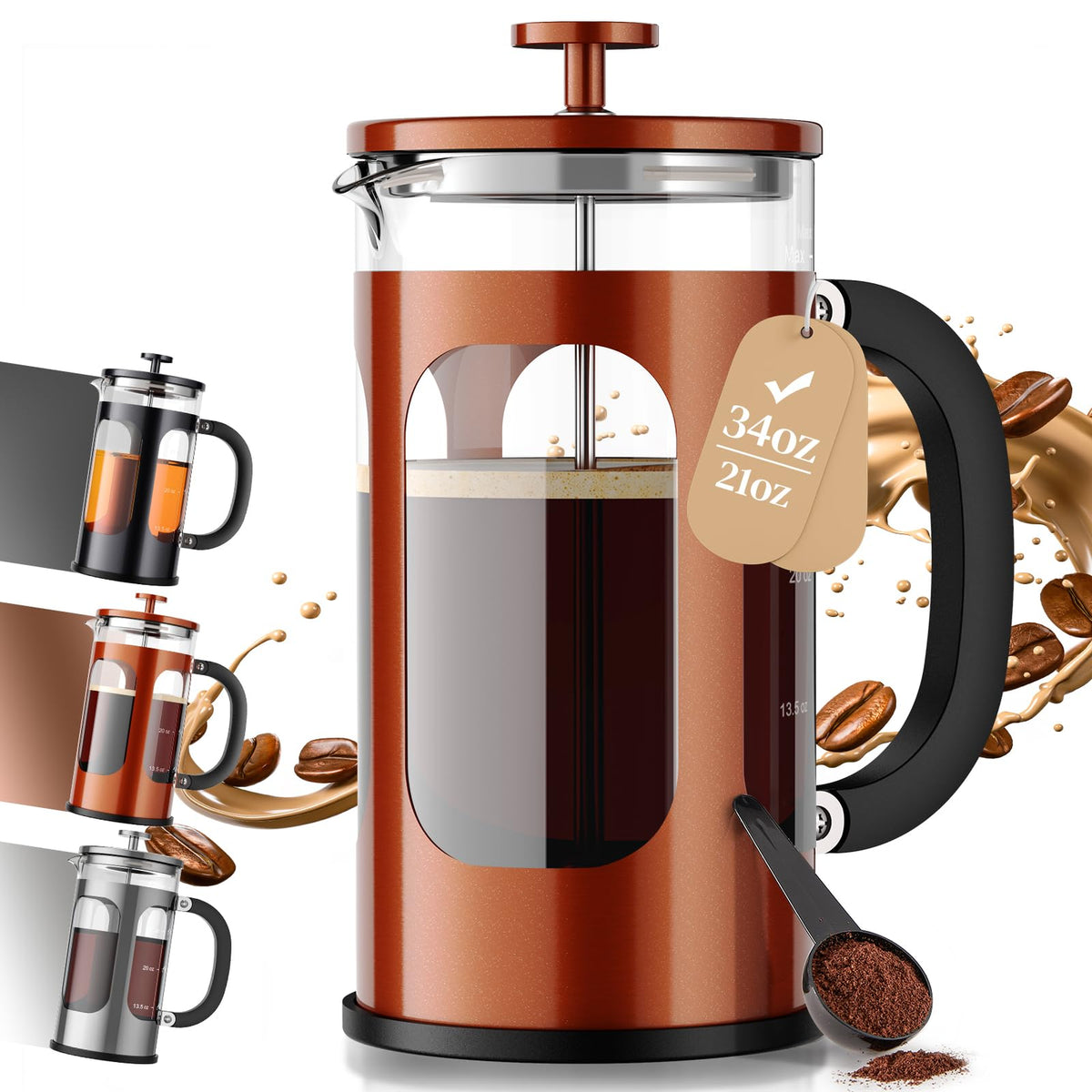 Veken 34oz French Press Coffee Maker, No Plastic Touching Cafe,1 L Cafetera-zoom-7