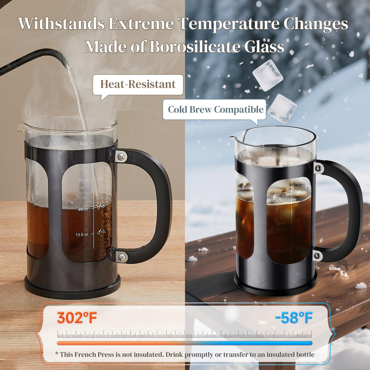 Veken 34oz French Press Coffee Maker, No Plastic Touching Cafe,1 L Cafetera-zoom-4