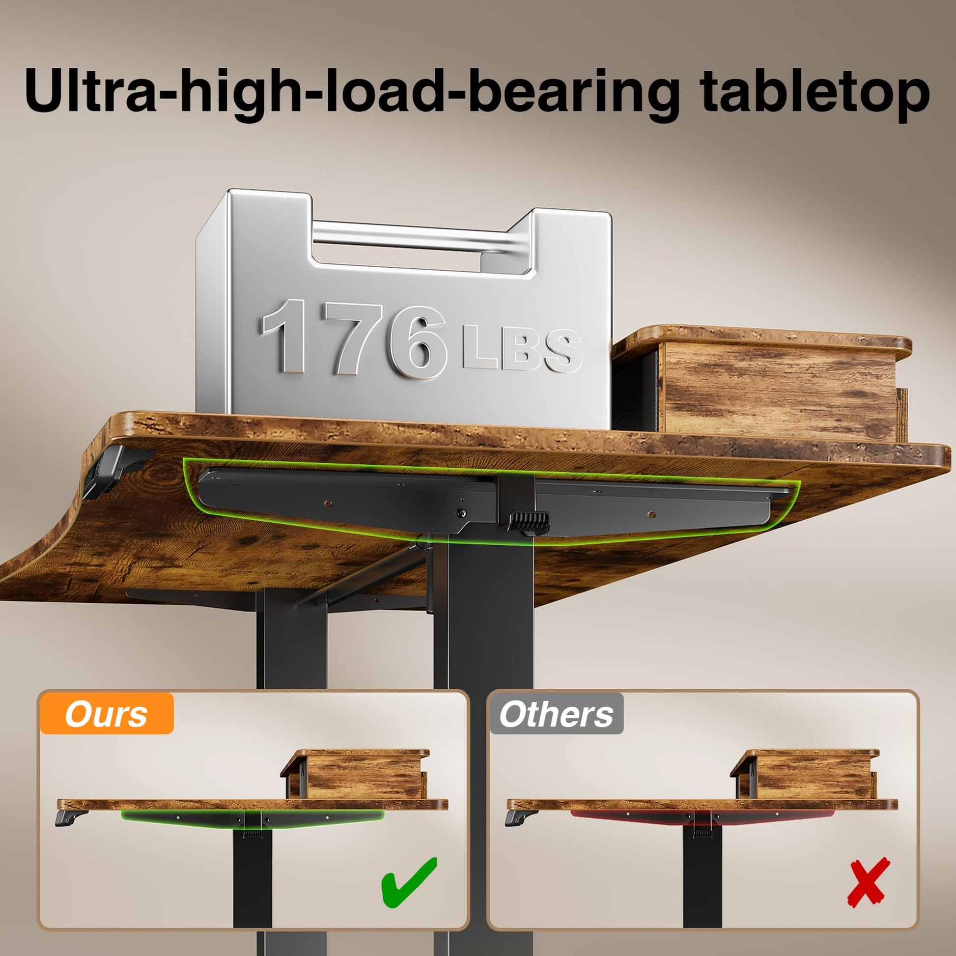 Veken 47.2" x 27.6" Adjustable Standing Desk with Storage Drawers & Monitor Shelf - Brown-6