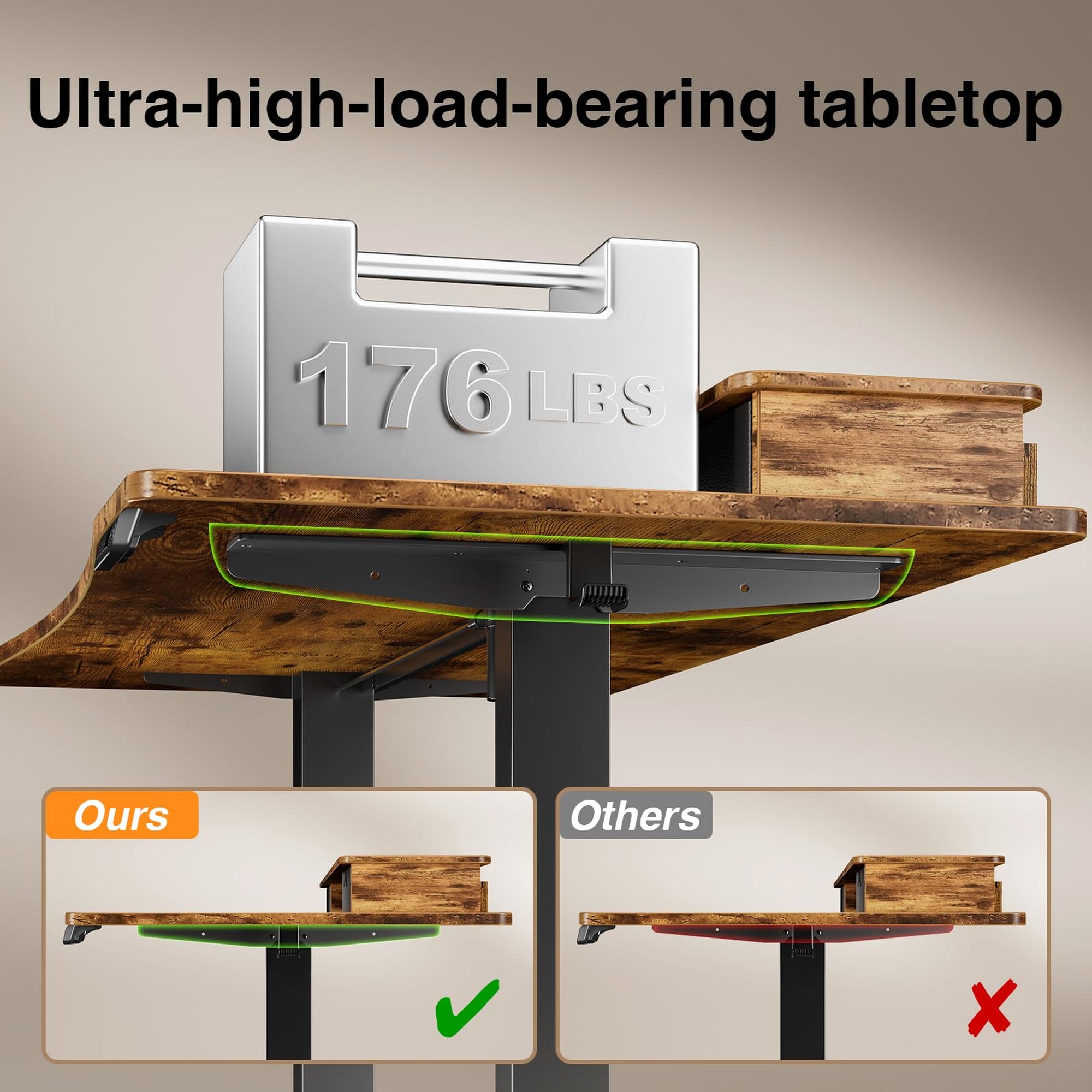 Veken 47.2" x 27.6" Adjustable Standing Desk with Storage Drawers & Monitor Shelf - Brown-zoom-6