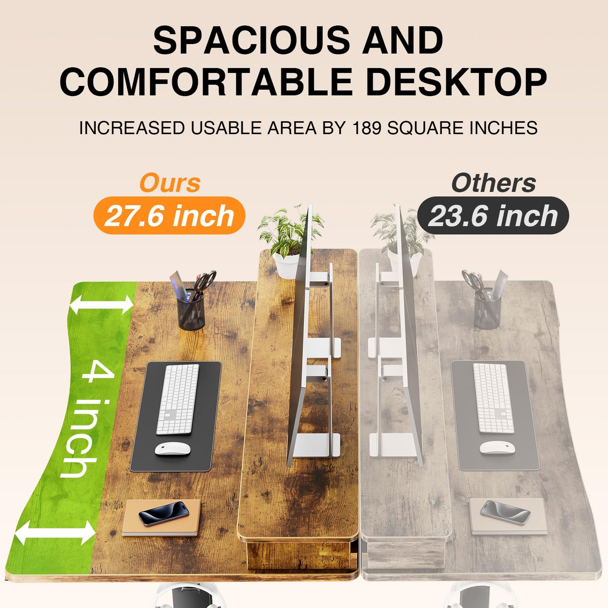 Veken 47.2" x 27.6" Adjustable Standing Desk with Storage Drawers & Monitor Shelf - Brown-zoom-8