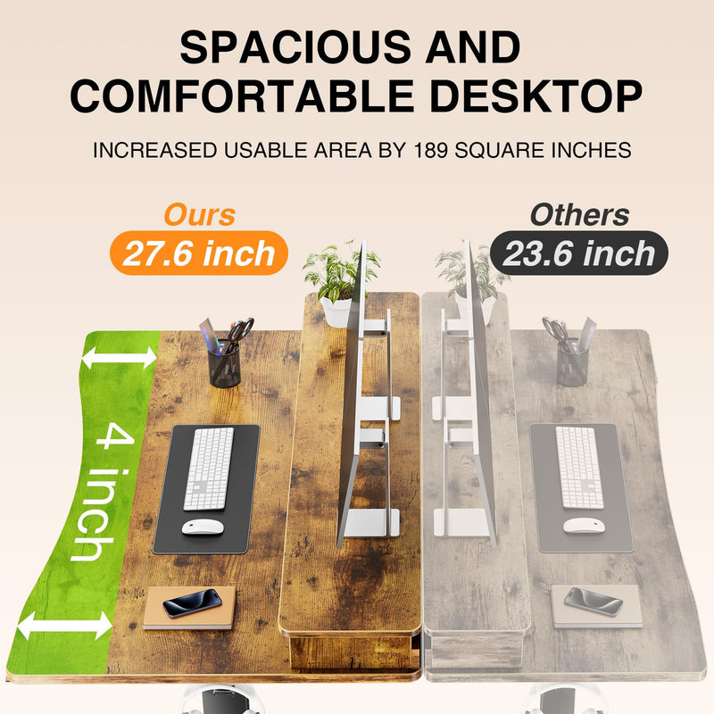 Veken 47.2" x 27.6" Adjustable Standing Desk with Storage Drawers & Monitor Shelf - Brown-zoom-