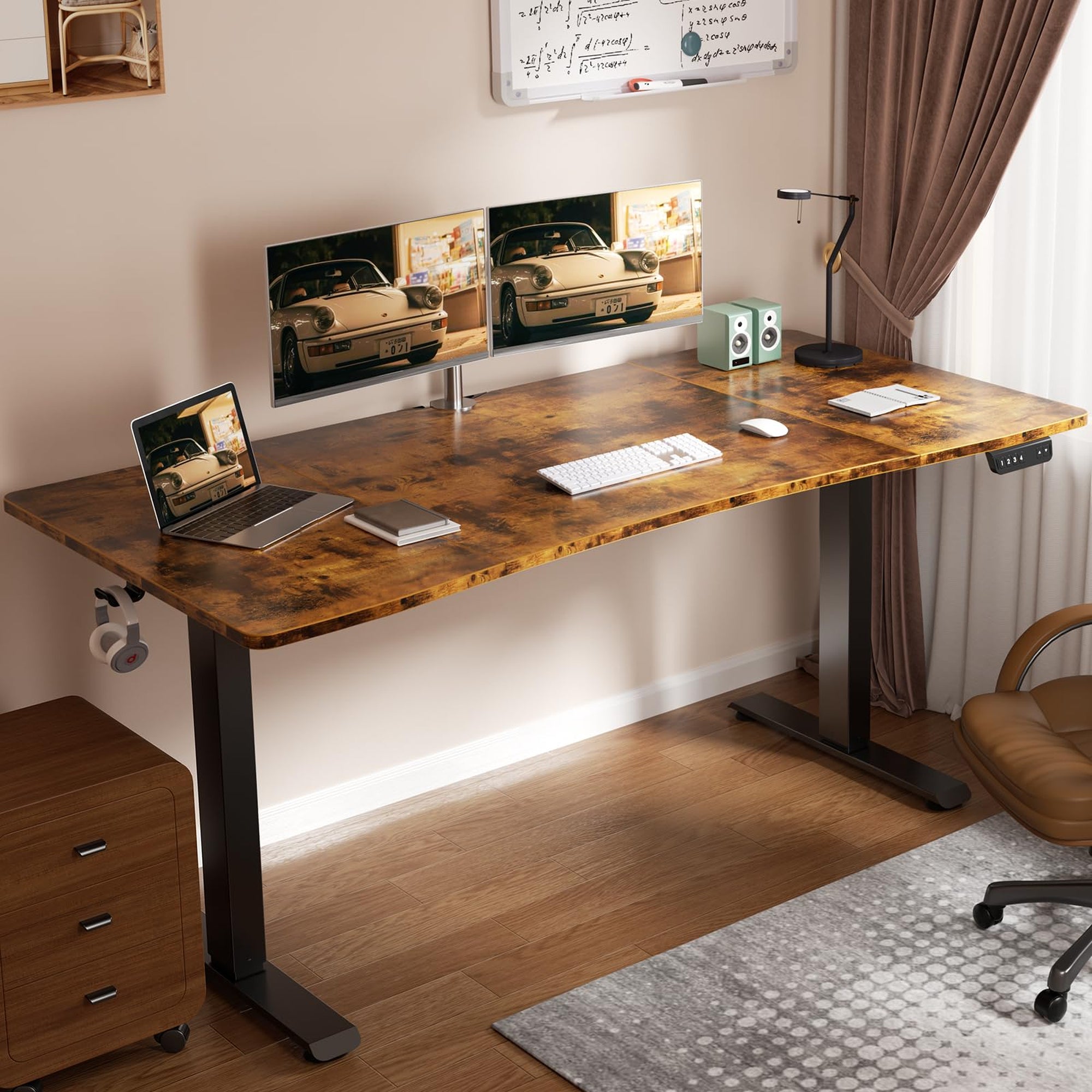 Veken 63" x 28" Electric Height-Adjustable Standing Desk - Brown