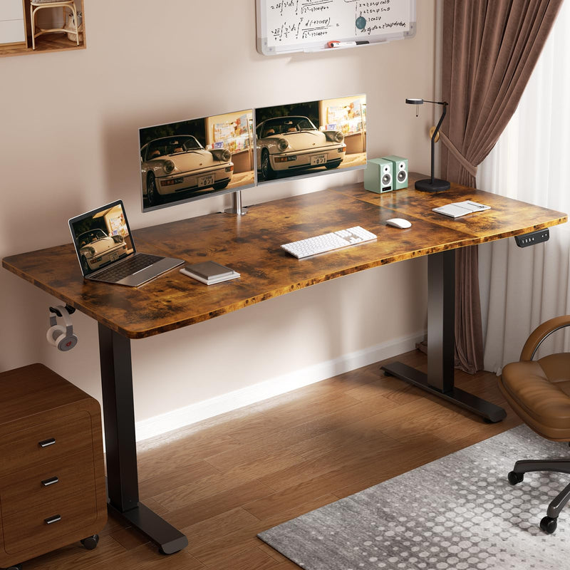 Veken 63" x 28" Electric Height-Adjustable Standing Desk - Brown-zoom-