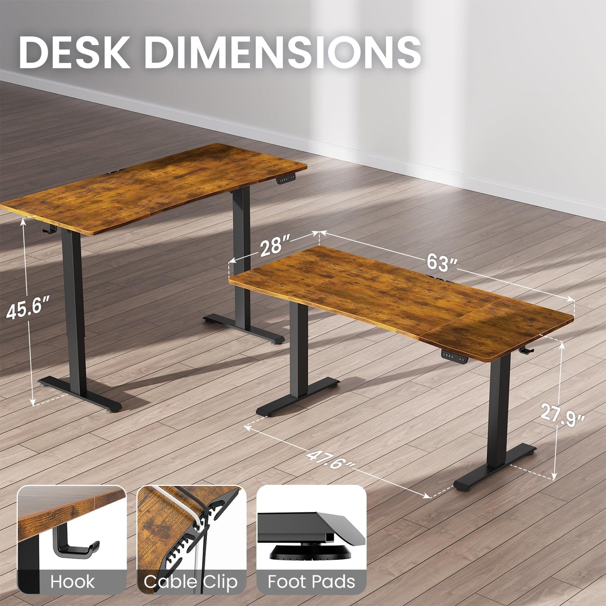 Veken 63" x 28" Electric Height-Adjustable Standing Desk - Brown-3