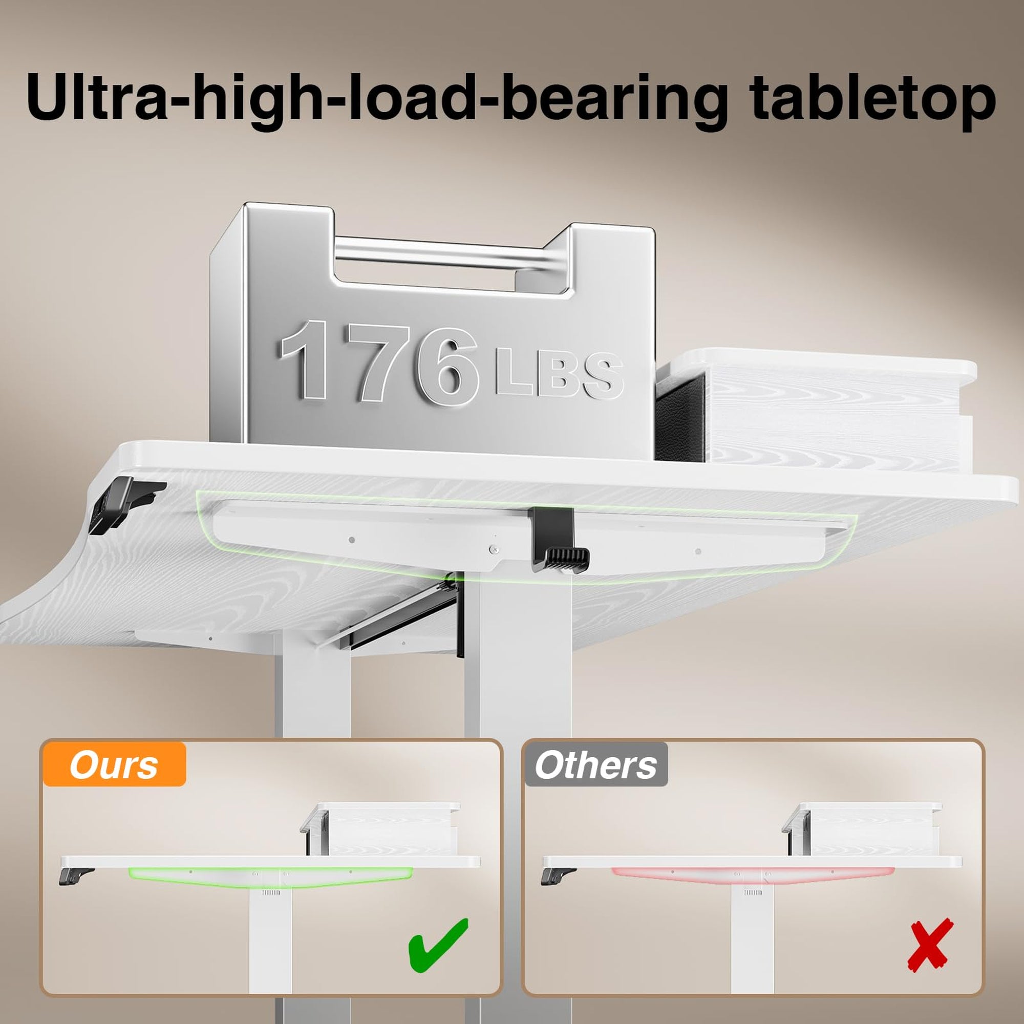 Veken 47.2" x 27.6" Adjustable Standing Desk with Monitor Riser & Drawers - White-zoom-4