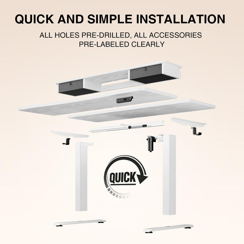 Veken 47.2" x 27.6" Adjustable Standing Desk with Monitor Riser & Drawers - White-zoom-