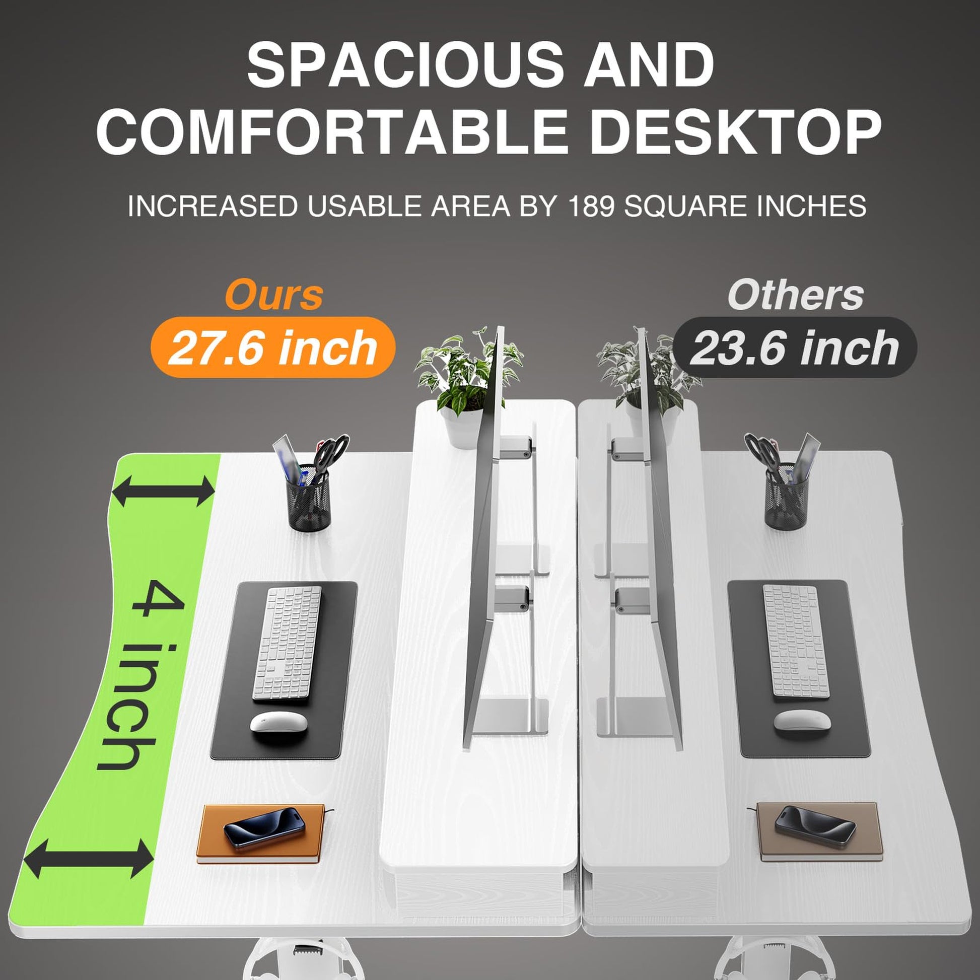 Veken 47.2" x 27.6" Adjustable Standing Desk with Monitor Riser & Drawers - White-8