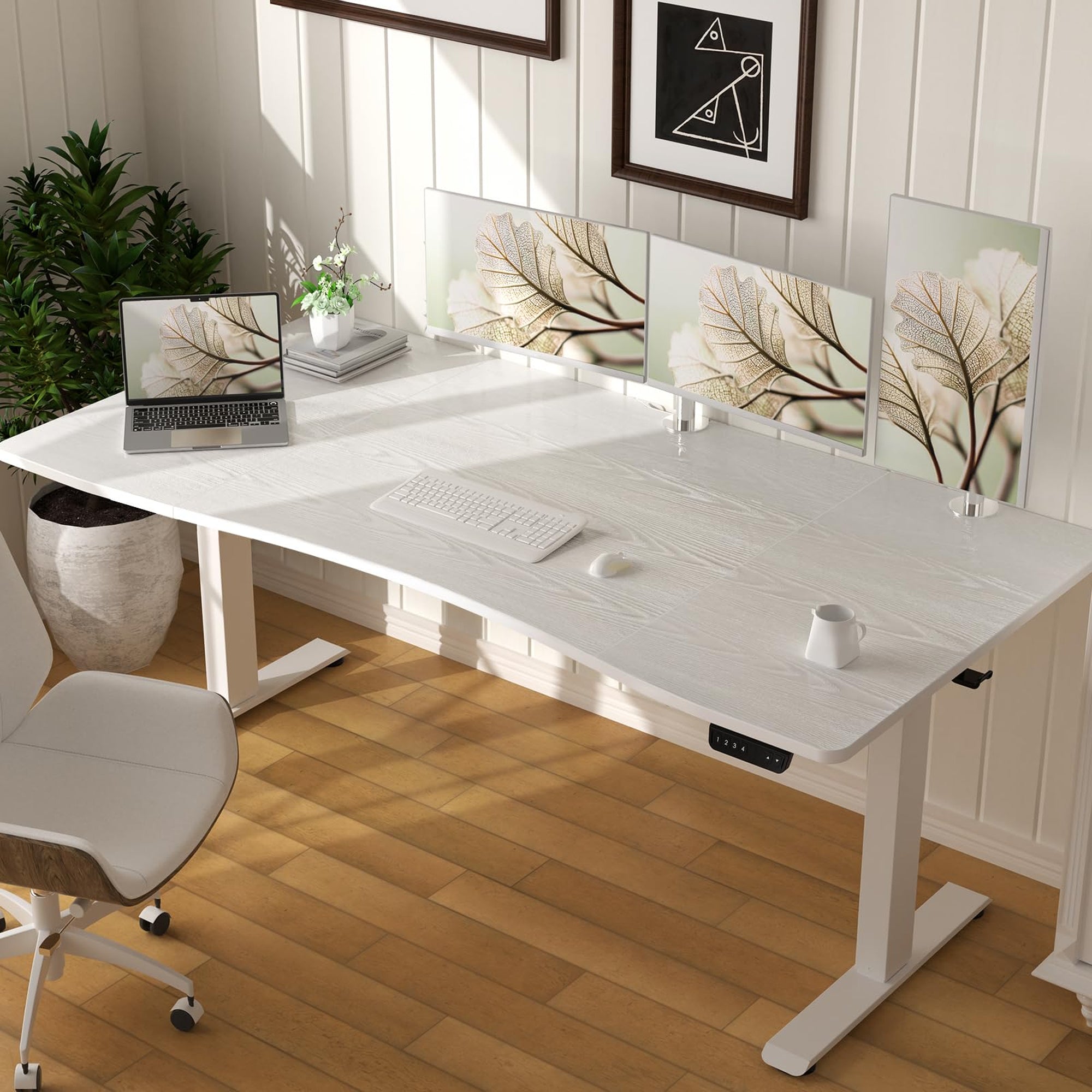 Veken 63" x 28" Electric Height-Adjustable Standing Desk - White