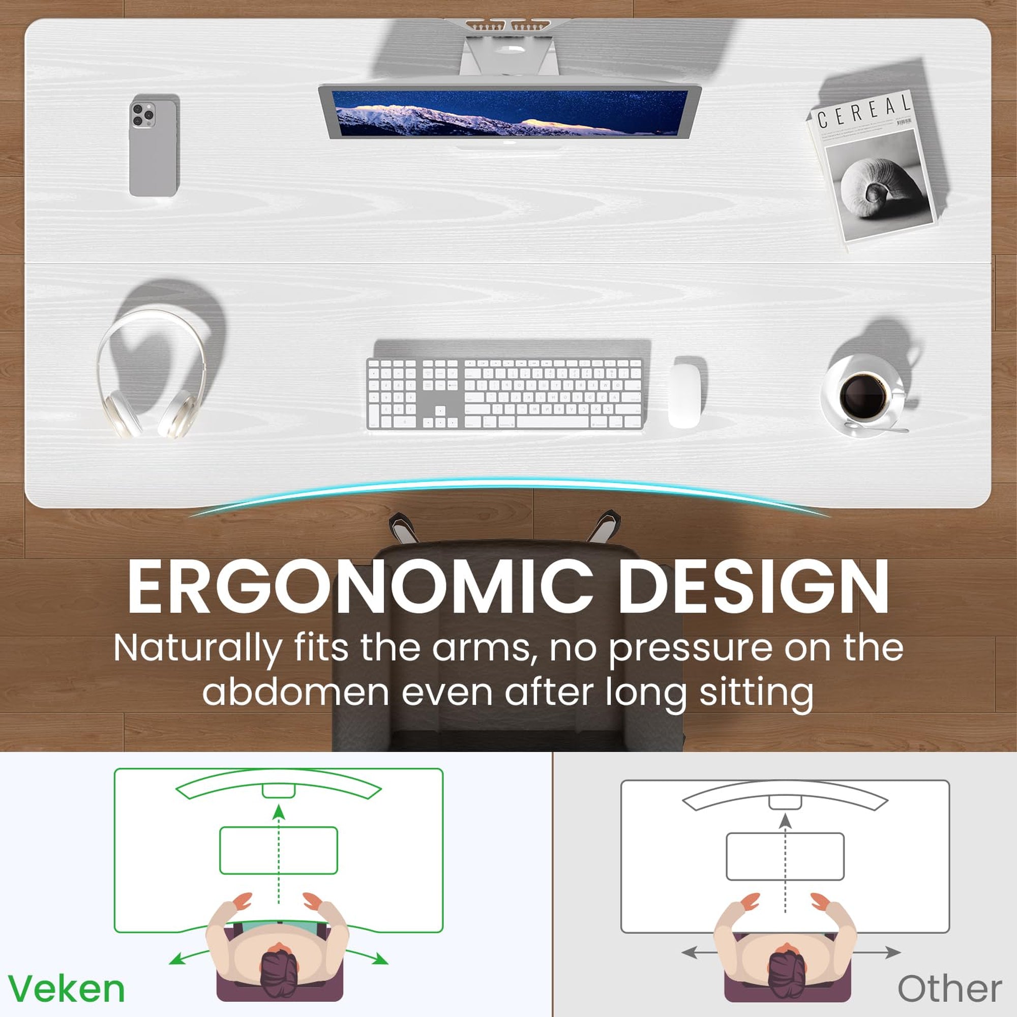 Veken 63" x 28" Electric Height-Adjustable Standing Desk - White-zoom-5