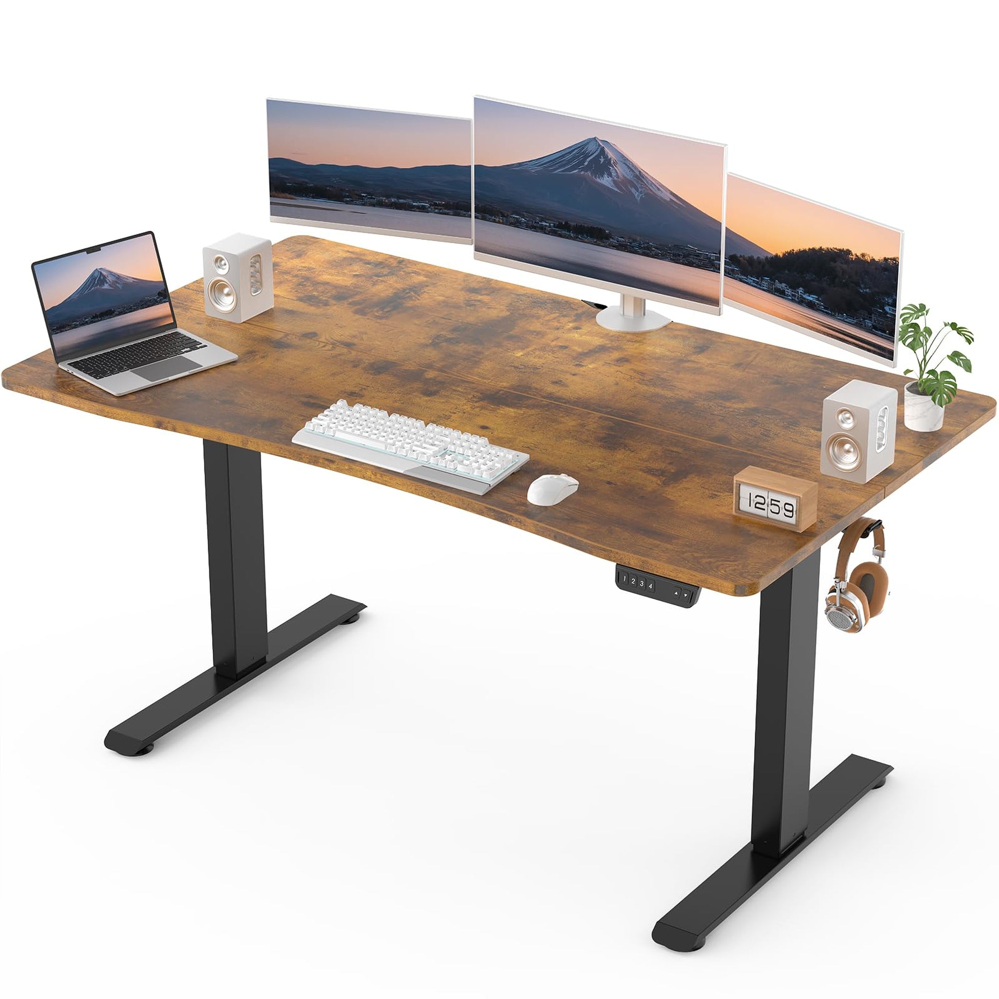 Veken 55" x 28" Electric Height-Adjustable Standing Desk - Brown