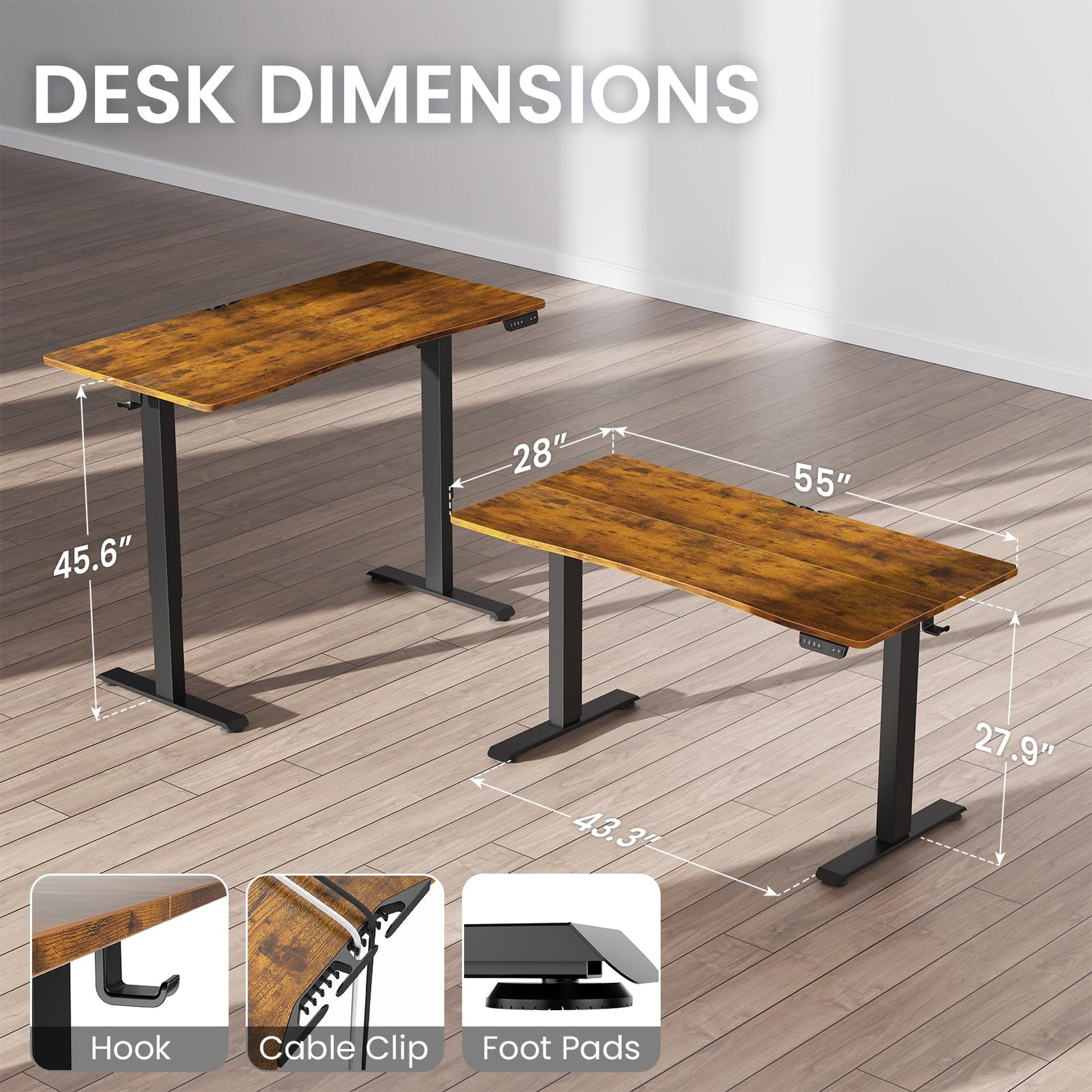 Veken 55" x 28" Electric Height-Adjustable Standing Desk - Brown-3