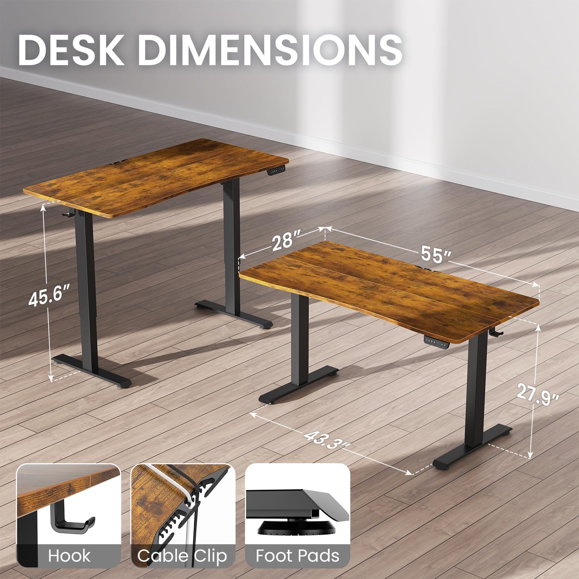 Veken 55" x 28" Electric Height-Adjustable Standing Desk - Brown-zoom-3