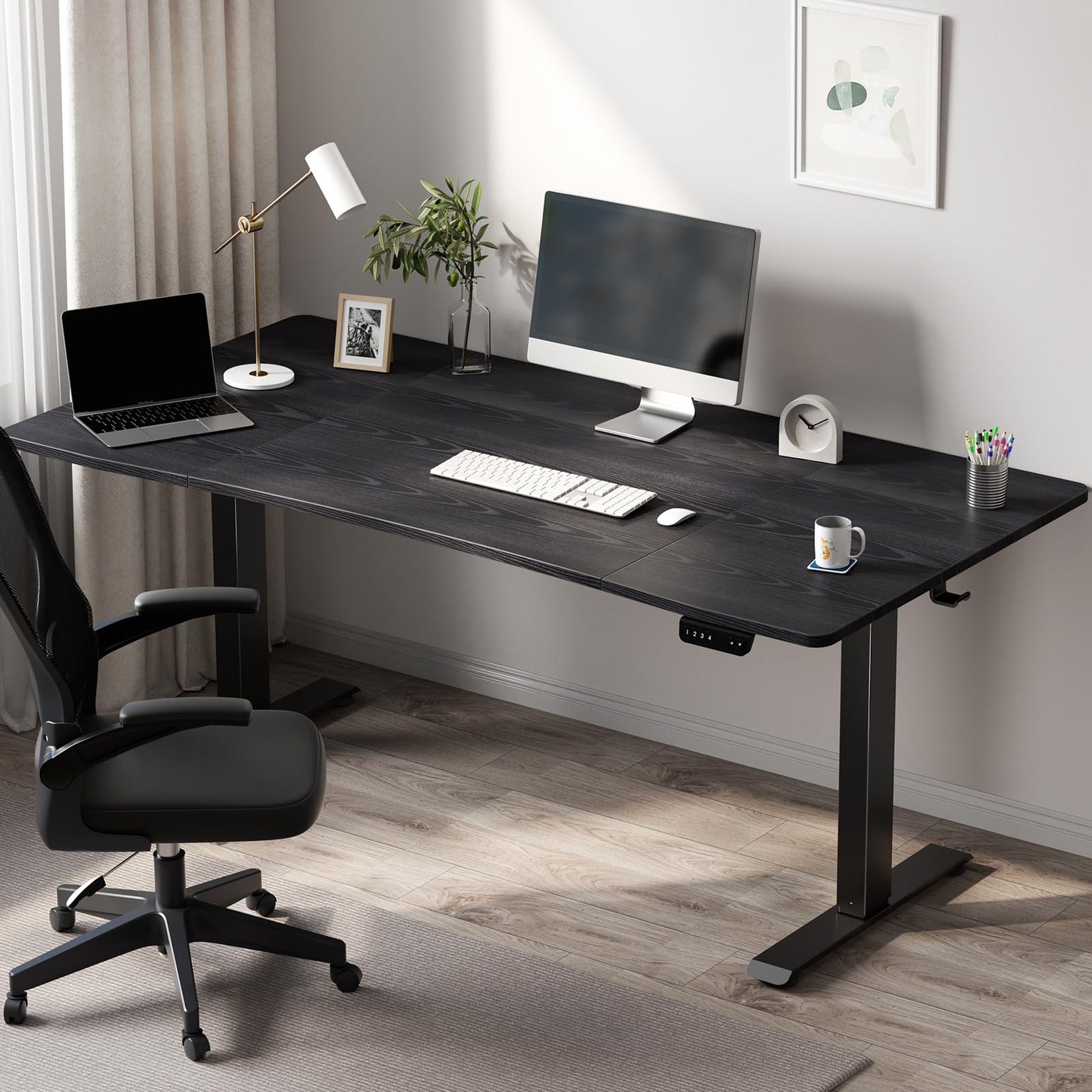 Veken 63" x 28" Electric Height-Adjustable Standing Desk - Black-1