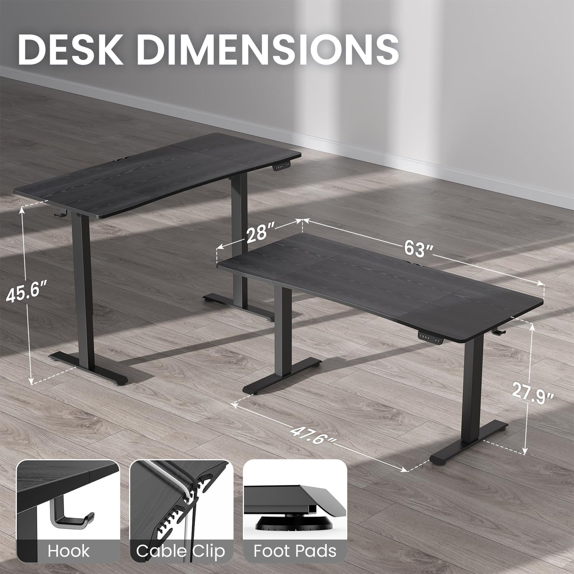 Veken 63" x 28" Electric Height-Adjustable Standing Desk - Black-3