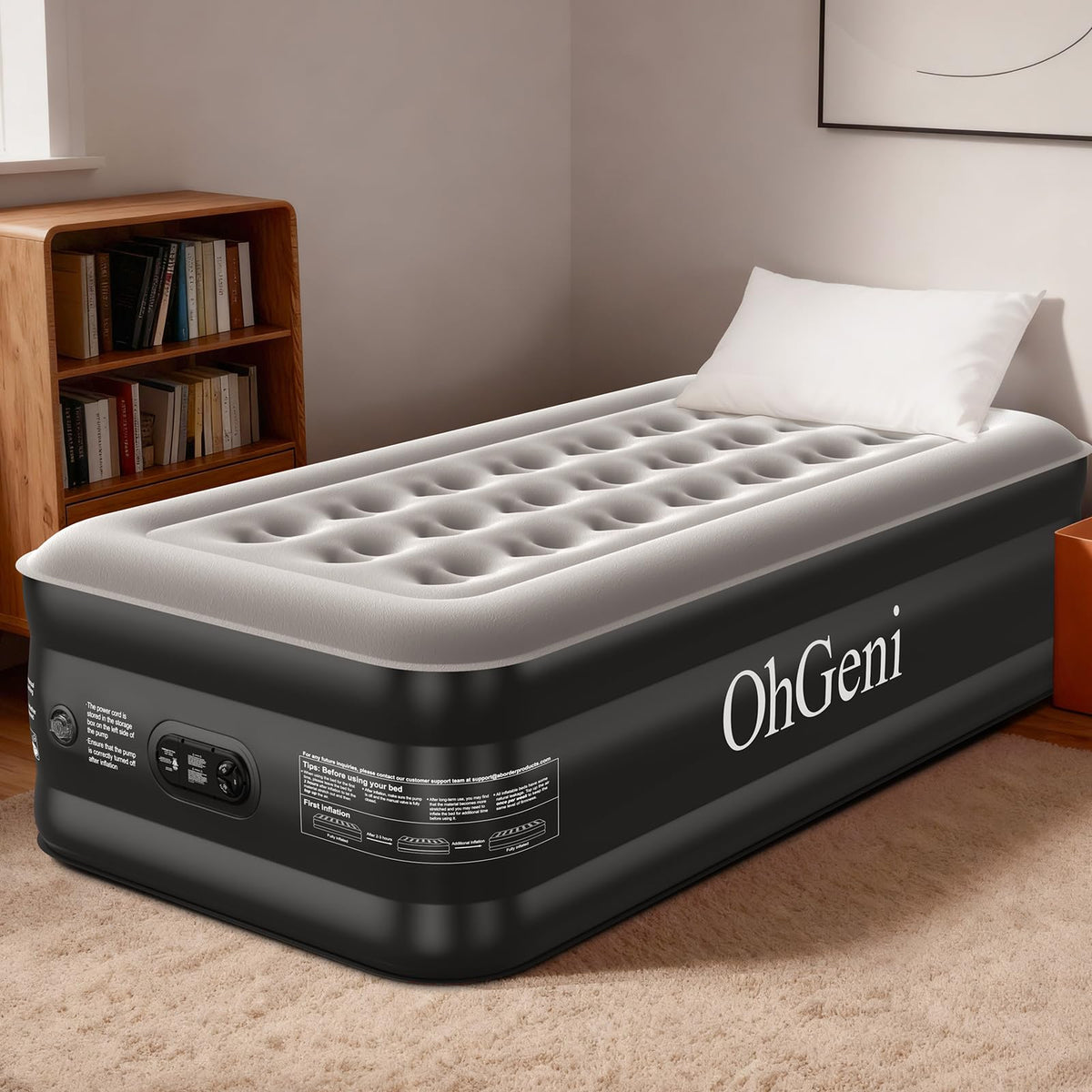 OhGeni 20" Raised Twin Air Mattress with Built in Pump, Blow Up Bed, 500lb-zoom-1