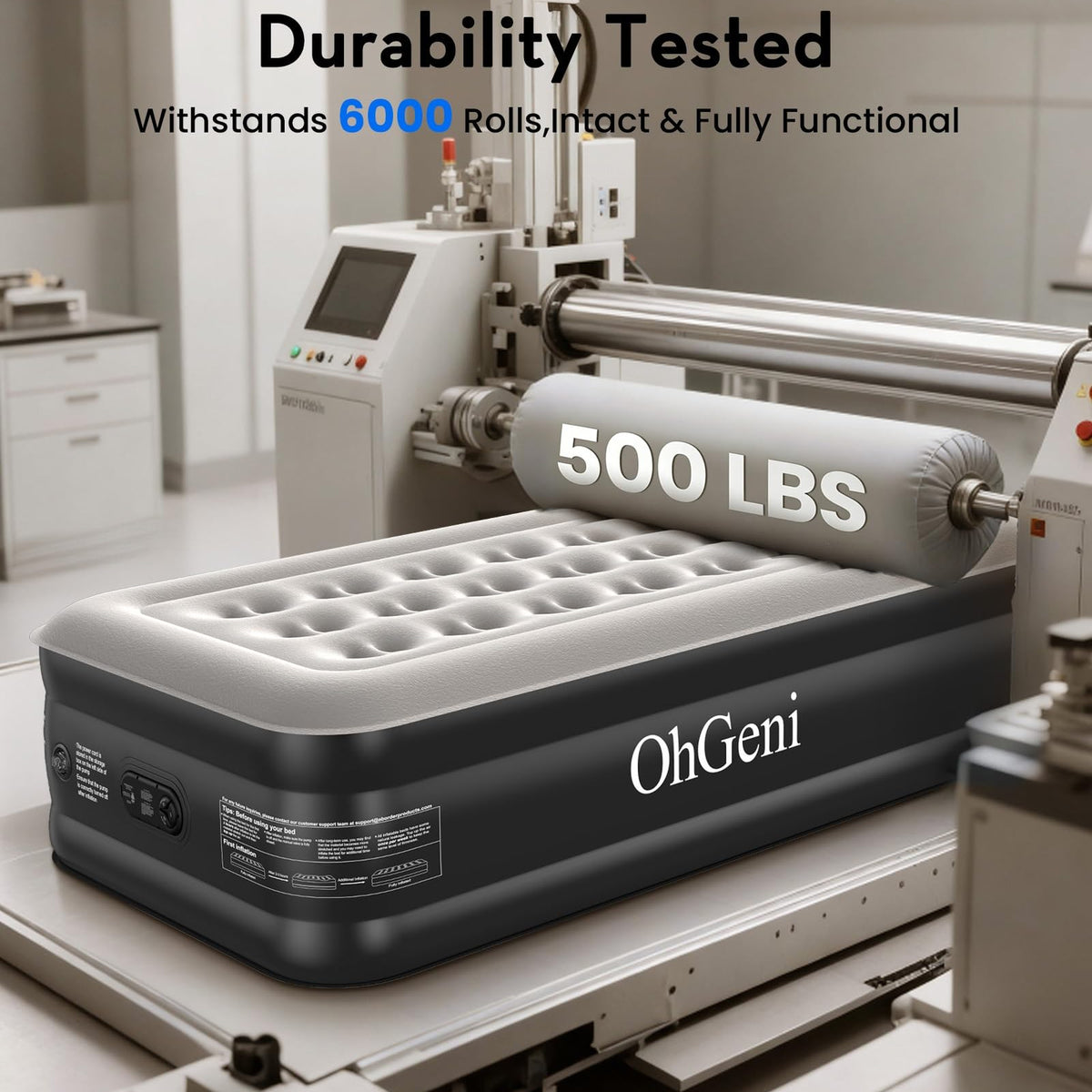 OhGeni 20" Raised Twin Air Mattress with Built in Pump, Blow Up Bed, 500lb-zoom-4