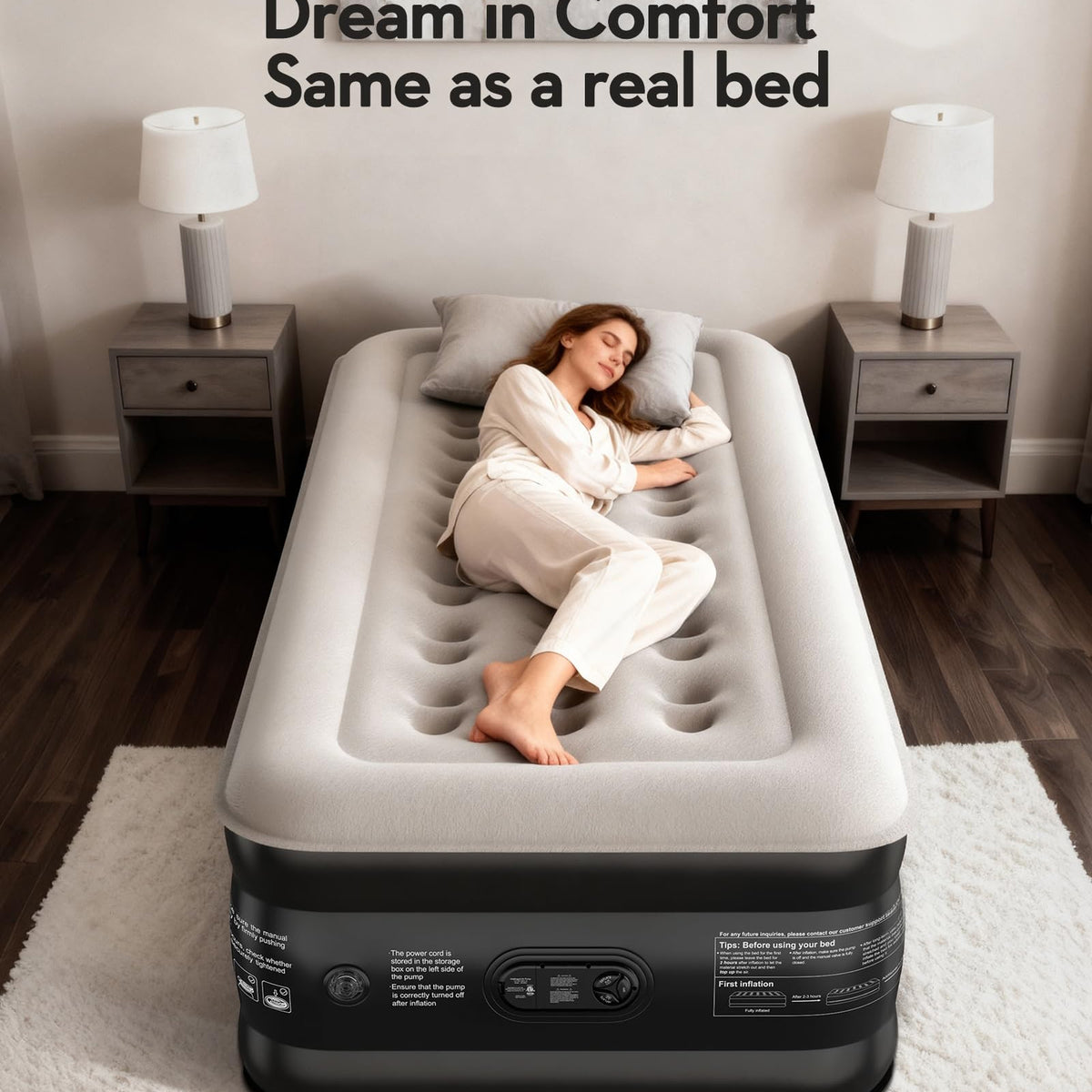 OhGeni 20" Raised Twin Air Mattress with Built in Pump, Blow Up Bed, 500lb-6
