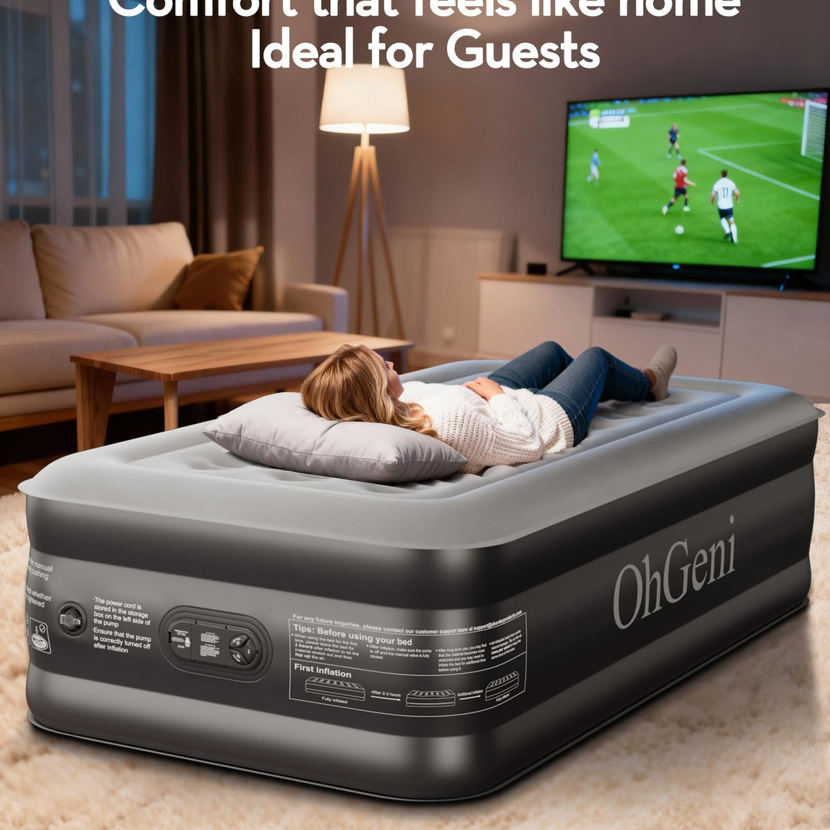 OhGeni 20" Raised Twin Air Mattress with Built in Pump, Blow Up Bed, 500lb-zoom-7
