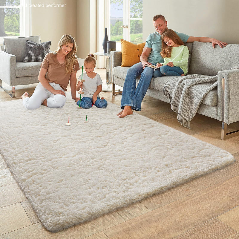 Ophanie Large Ivory Shag Rug 6x9, Fluffy Area Rug for Living Room Bedroom, Soft Non Slip Carpet for Kids Nursery, Boys Girls Dorm Rug-zoom-