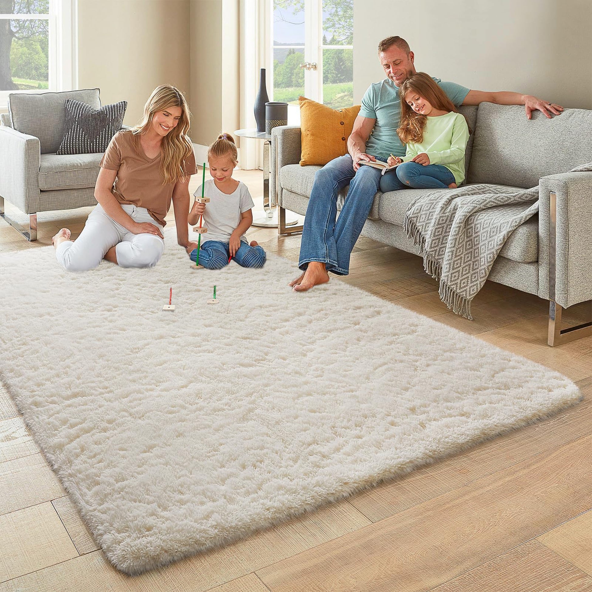 Ophanie Large Ivory Shag Rug 6x9, Fluffy Area Rug for Living Room Bedroom, Soft Non Slip Carpet for Kids Nursery, Boys Girls Dorm Rug-4