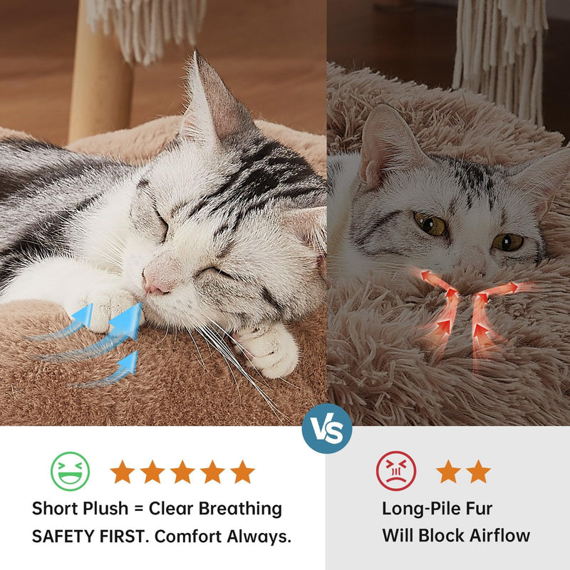 OhGeni Camel Calming Donut Dog Bed 20 Inch, Fluffy Fur Cat Bed for Small Pets, Machine Washable Round Puppy Kitten Pet Nest-zoom-