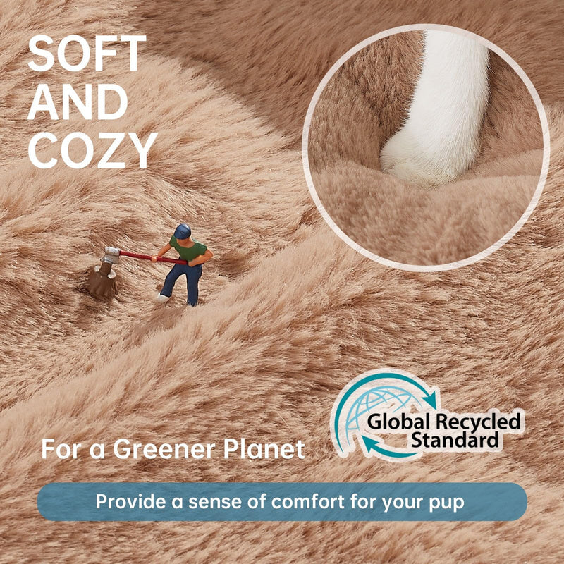 OhGeni Camel Calming Donut Dog Bed 20 Inch, Fluffy Fur Cat Bed for Small Pets, Machine Washable Round Puppy Kitten Pet Nest-zoom-