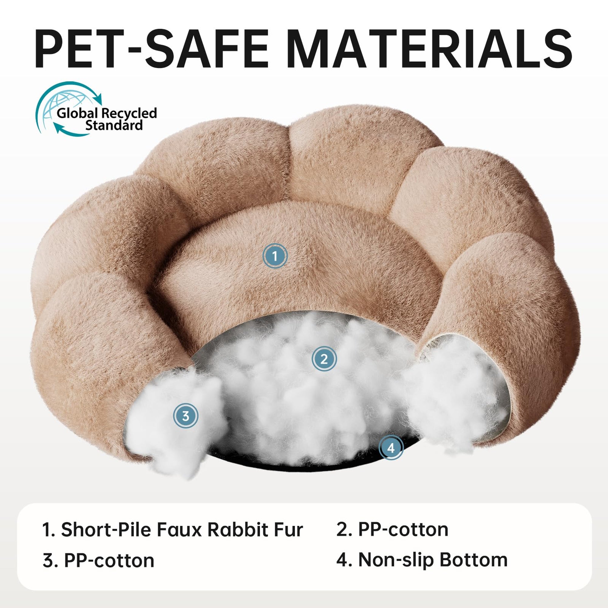 OhGeni Camel Calming Donut Dog Bed 20 Inch, Fluffy Fur Cat Bed for Small Pets, Machine Washable Round Puppy Kitten Pet Nest-zoom-1