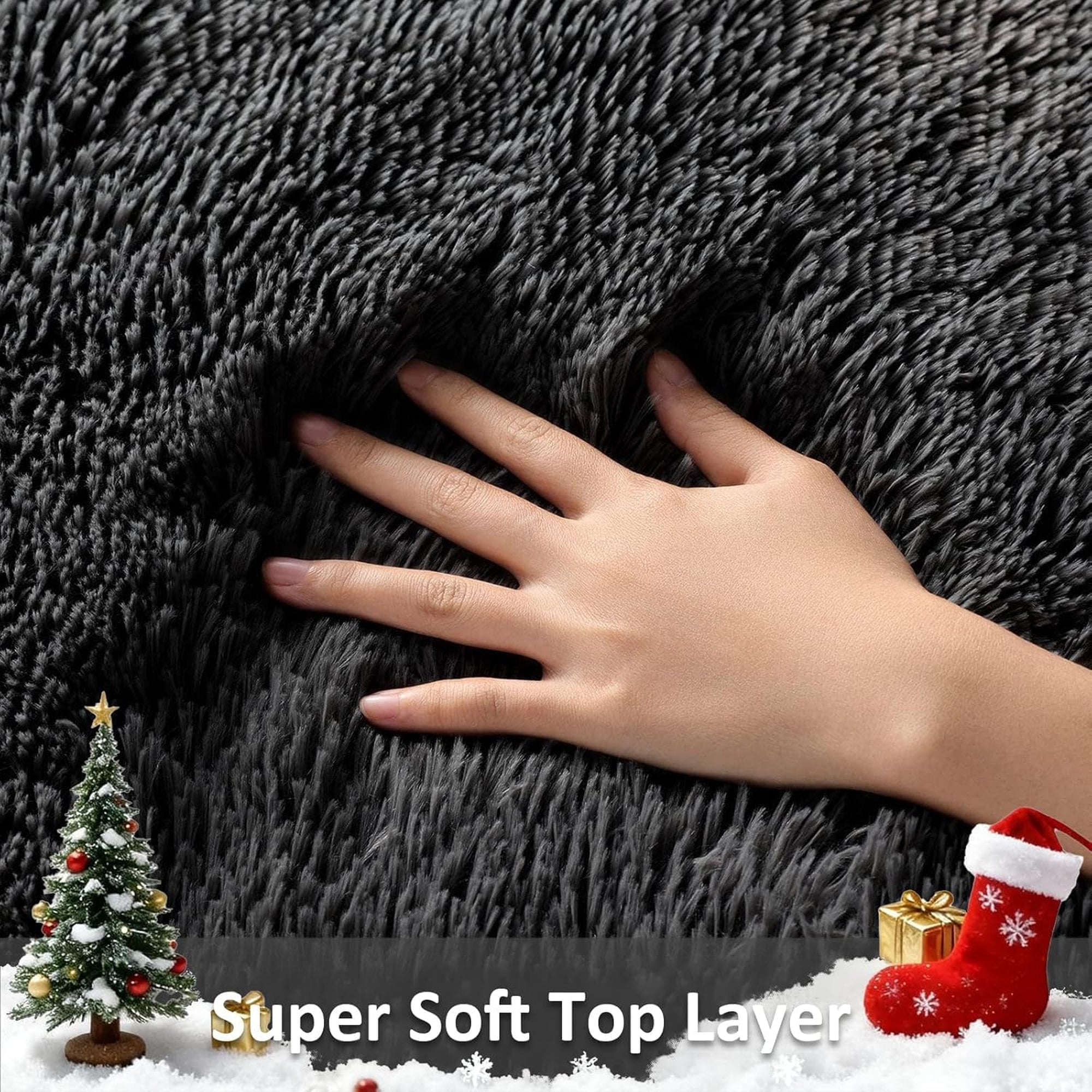 Ophanie Black Fluffy Runner Rug 2x6, Non Slip Shag Carpet for Hallway Bedroom, Soft Bedside Rug for Kids Nursery, Living Room Dorm Mat-zoom-4