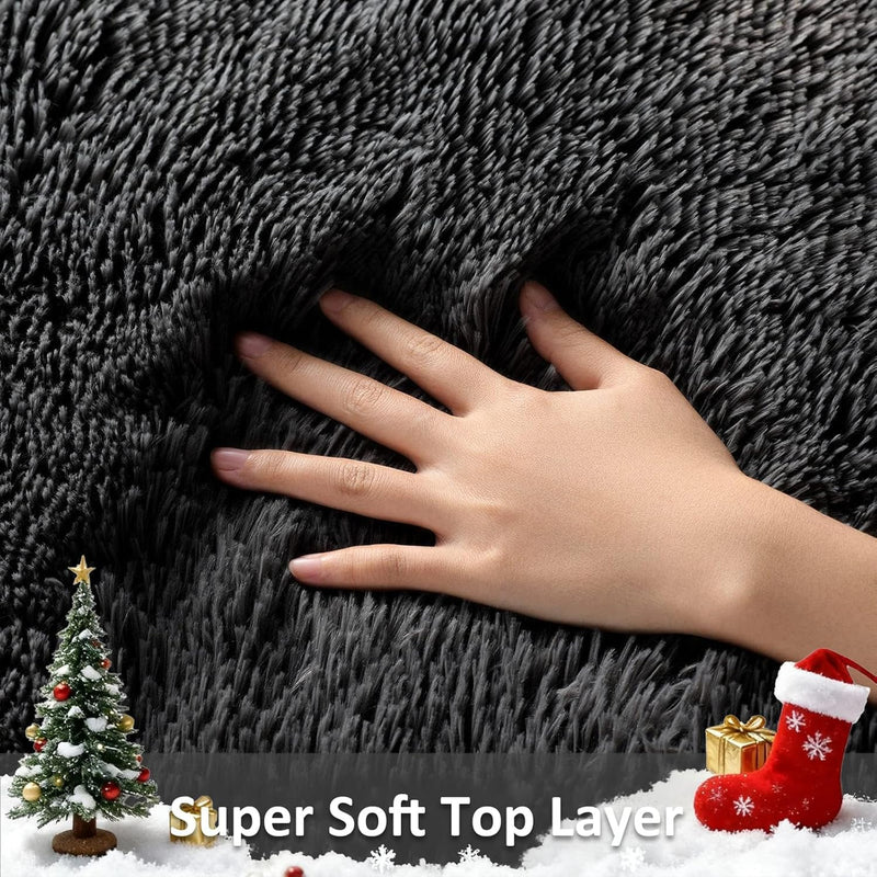 Ophanie Black Fluffy Runner Rug 2x6, Non Slip Shag Carpet for Hallway Bedroom, Soft Bedside Rug for Kids Nursery, Living Room Dorm Mat-zoom-