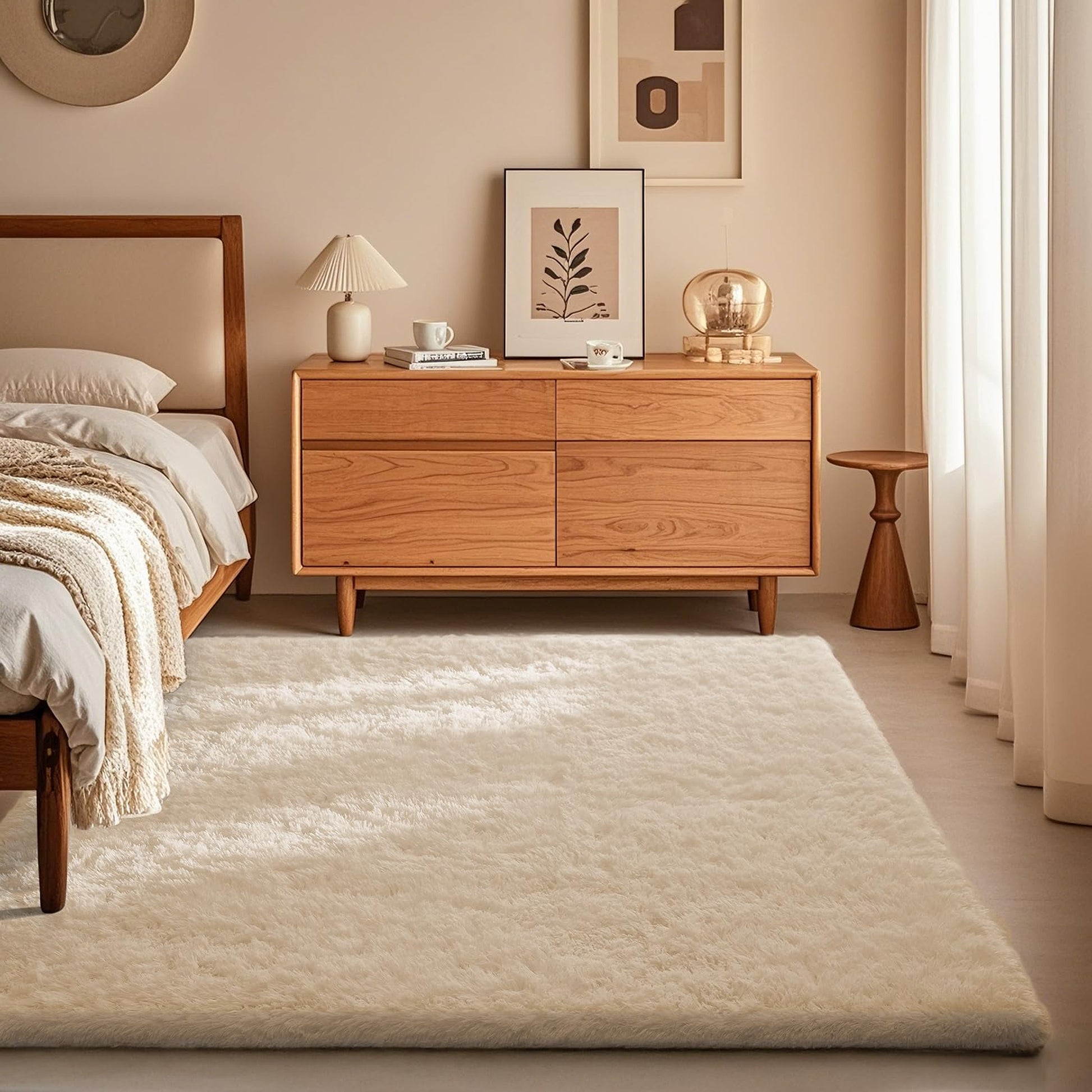 Ophanie Non Slip Ivory Shag Rug 4x6, Fluffy Area Rug for Bedroom Living Room, Soft Fuzzy Carpet for Kids Nursery, Plush Dorm Rug-3