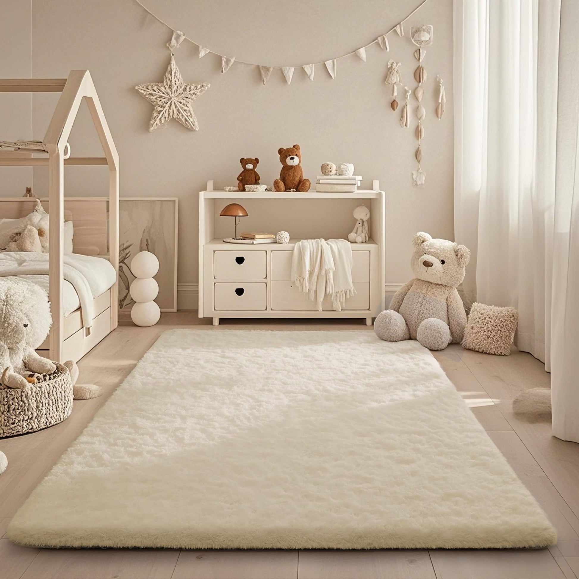 Ophanie Non Slip Ivory Shag Rug 4x6, Fluffy Area Rug for Bedroom Living Room, Soft Fuzzy Carpet for Kids Nursery, Plush Dorm Rug-6