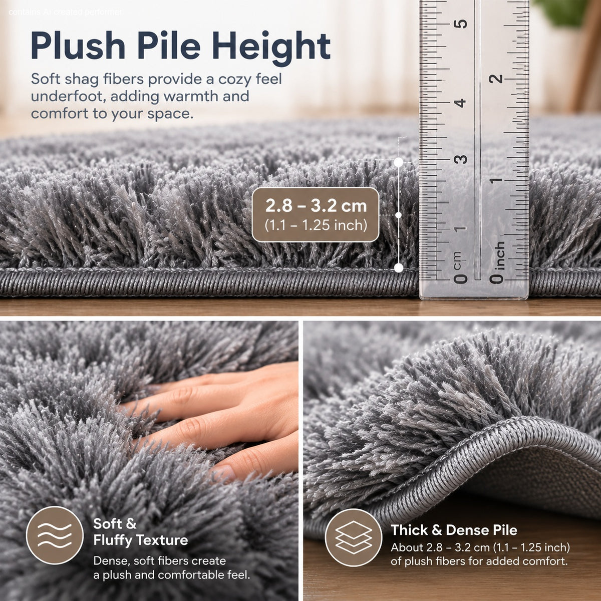 Ophanie 3x5 Area Rug Non Slip Plush Dorm Bedroom Rug Grey Soft Fluffy Floor Carpet-3