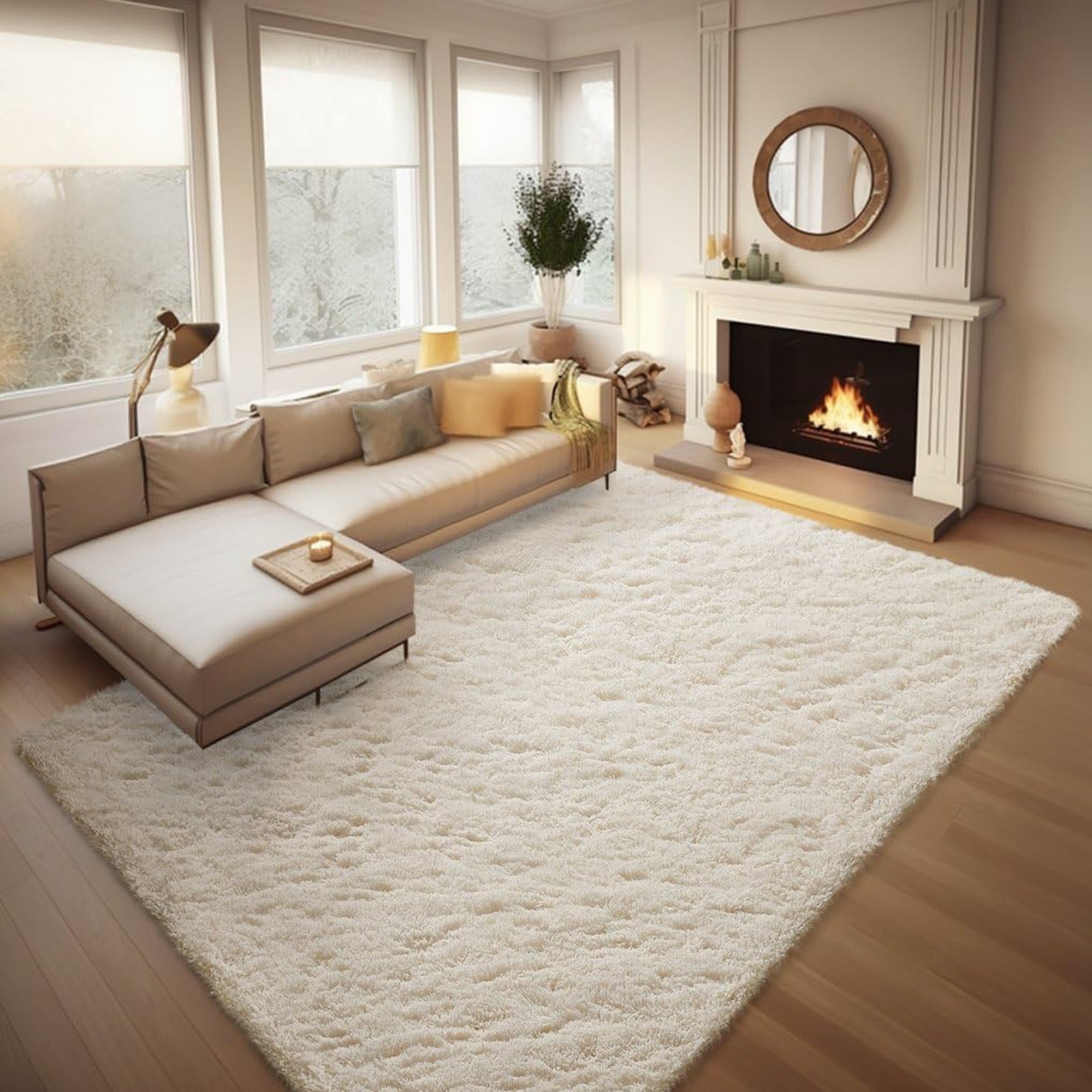 Ophanie Large Ivory Shag Rug 8x10, Fluffy Area Rug for Living Room Bedroom, Soft Non Slip Carpet for Kids Nursery, Boys Girls Dorm Rug-zoom-4