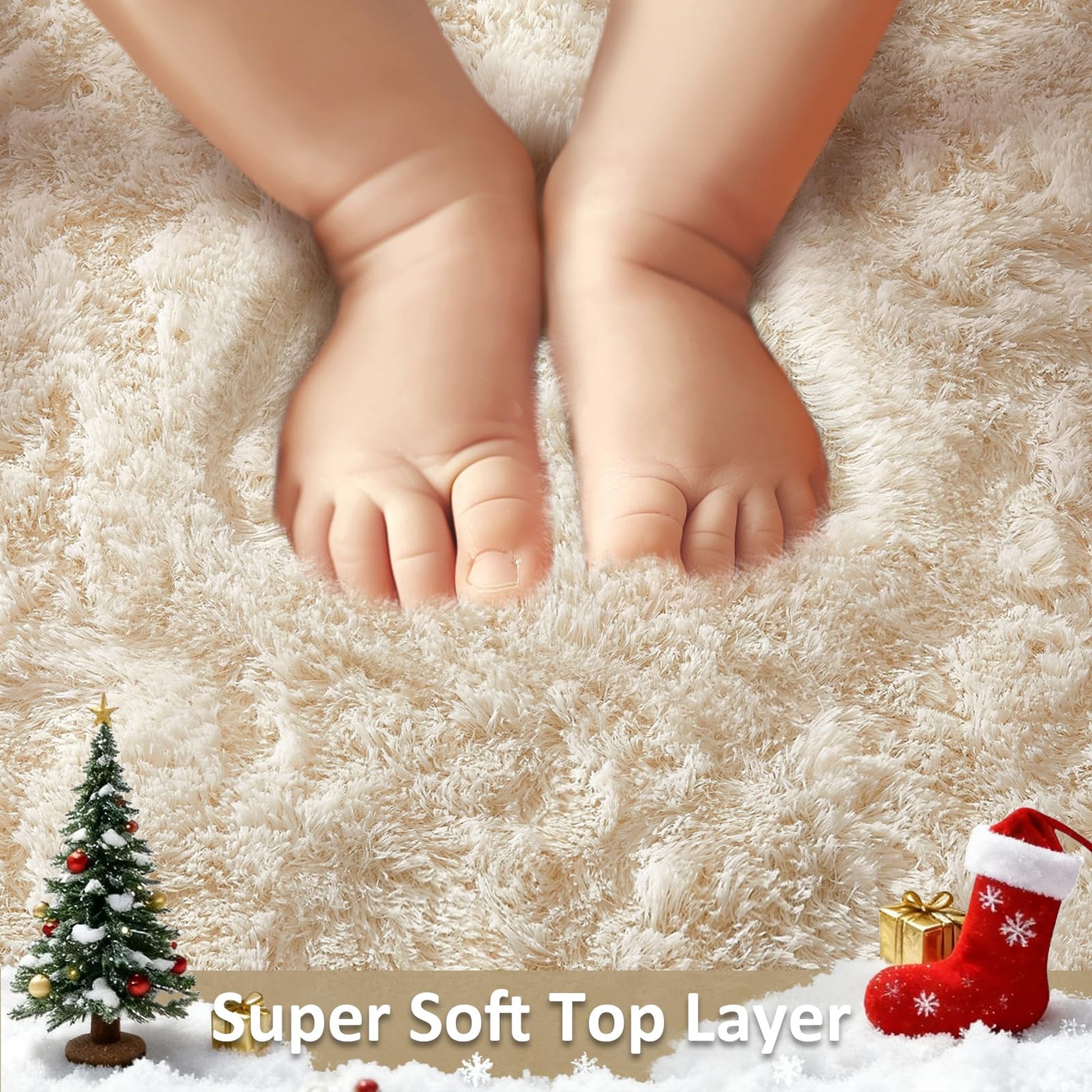 Ophanie Large Ivory Shag Rug 8x10, Fluffy Area Rug for Living Room Bedroom, Soft Non Slip Carpet for Kids Nursery, Boys Girls Dorm Rug-4