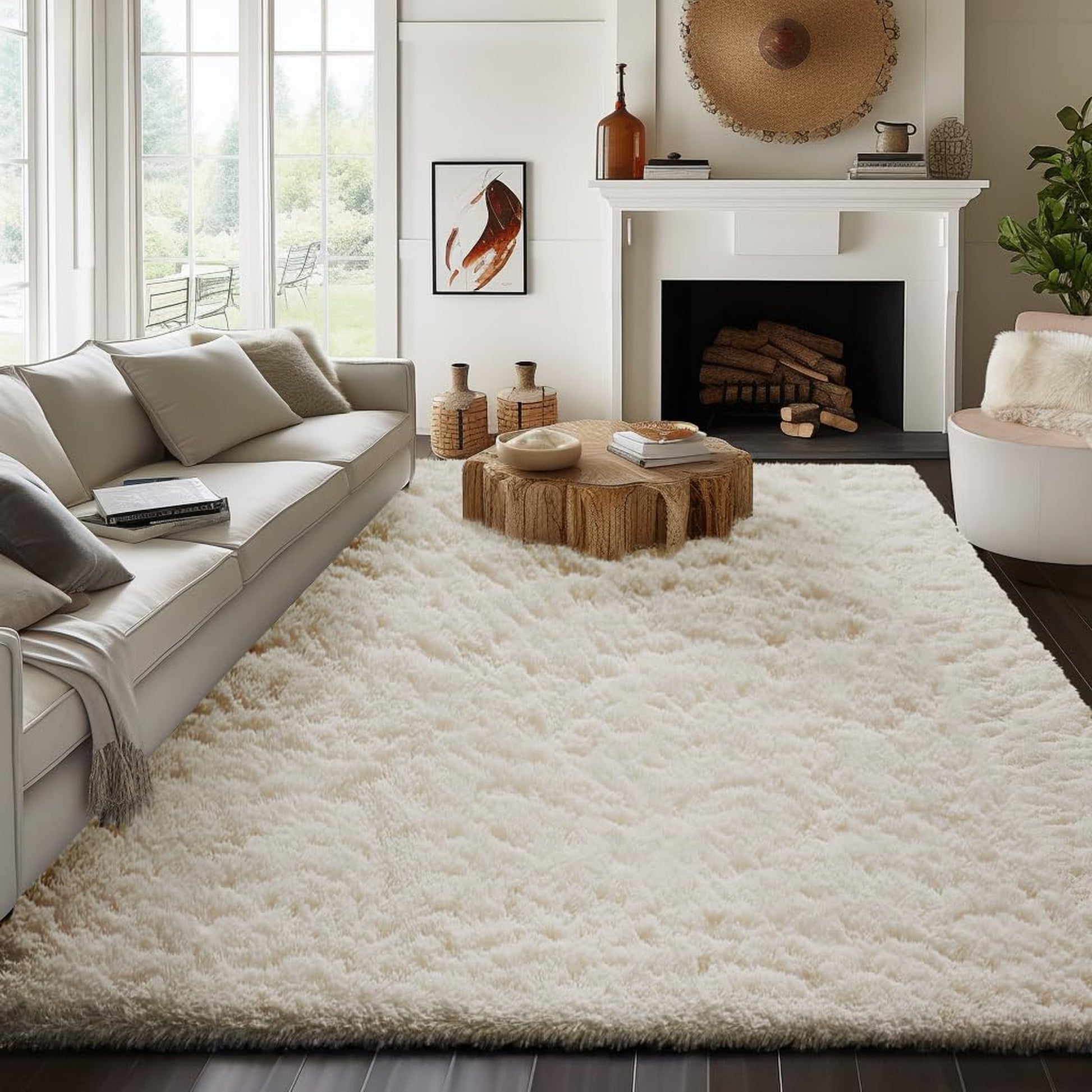 Ophanie Large Ivory Shag Rug 8x10, Fluffy Area Rug for Living Room Bedroom, Soft Non Slip Carpet for Kids Nursery, Boys Girls Dorm Rug-1