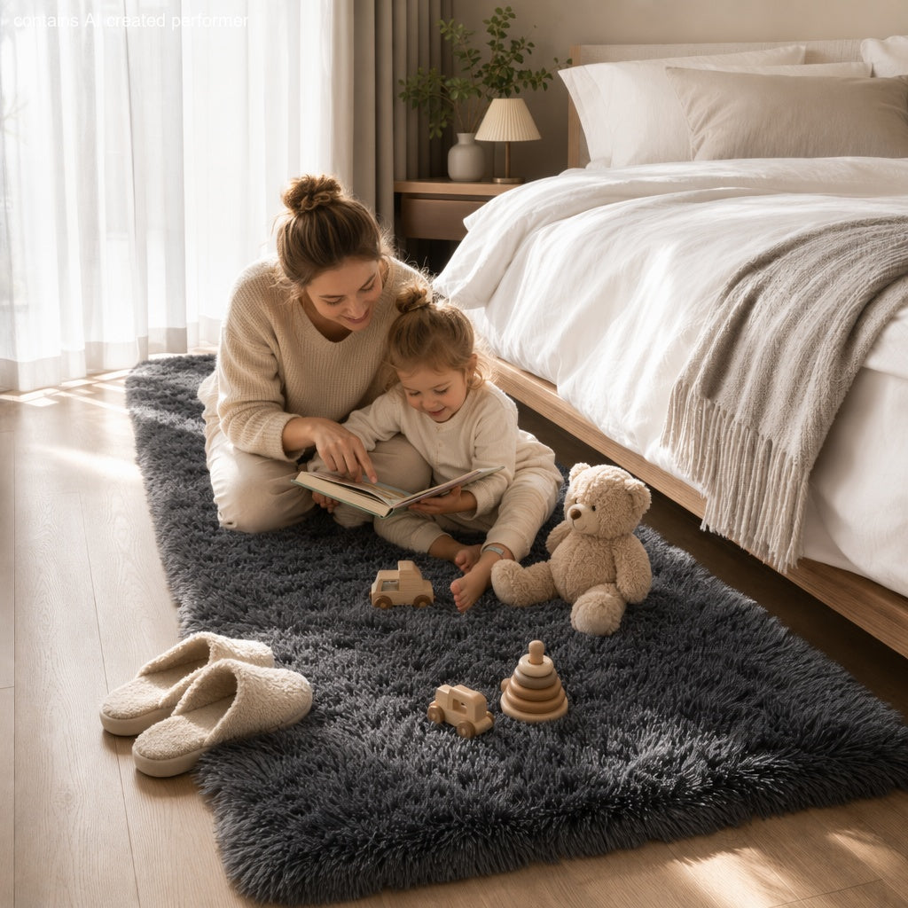Ophanie Grey Fluffy Runner Rug 2x8, Non Slip Shag Carpet for Hallway Bedroom, Soft Bedside Rug for Kids Nursery, Living Room Dorm Mat