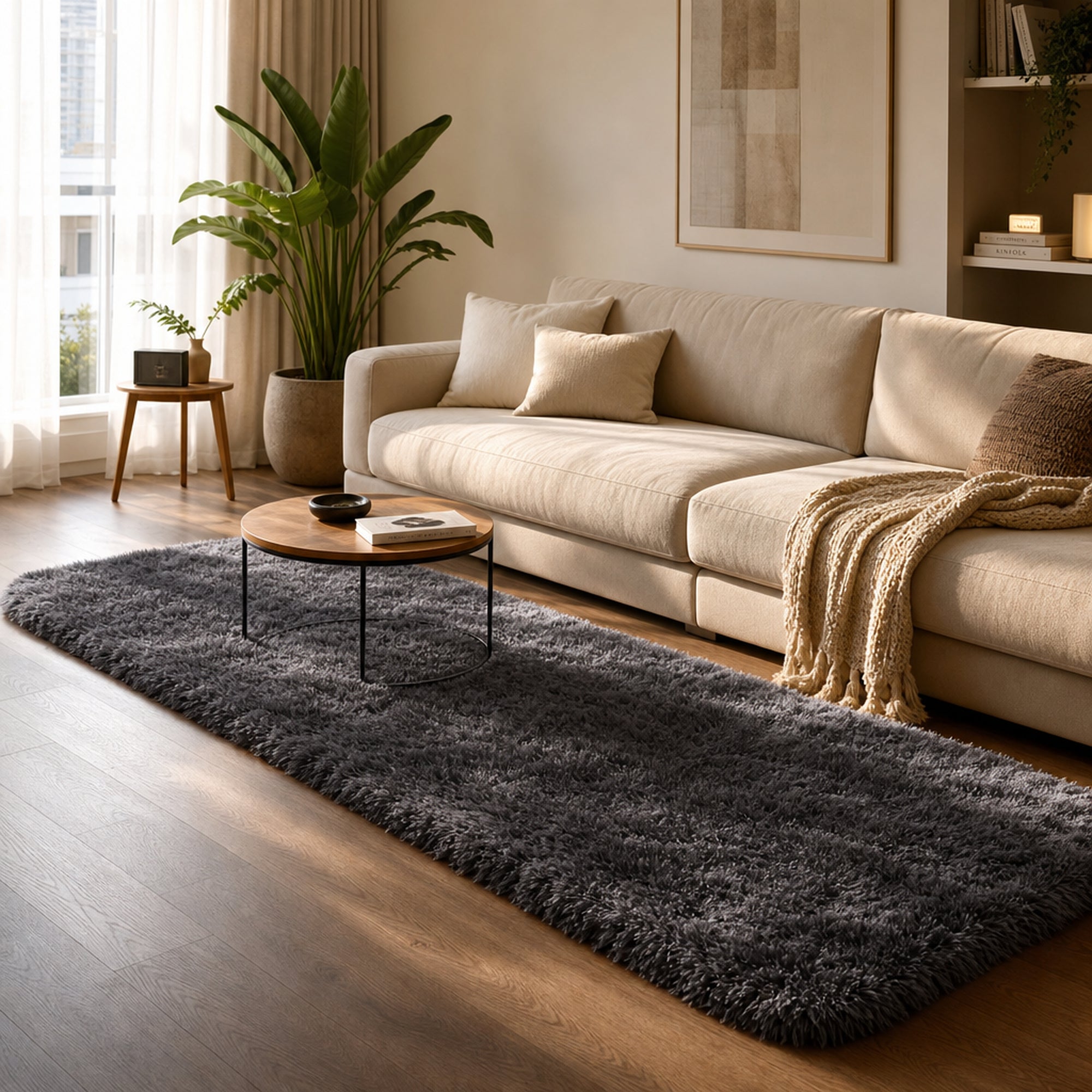 Ophanie Fluffy Shag Runner Rug, Soft Non-Slip Carpet for Hallway, Bedroom and Nursery-zoom-1