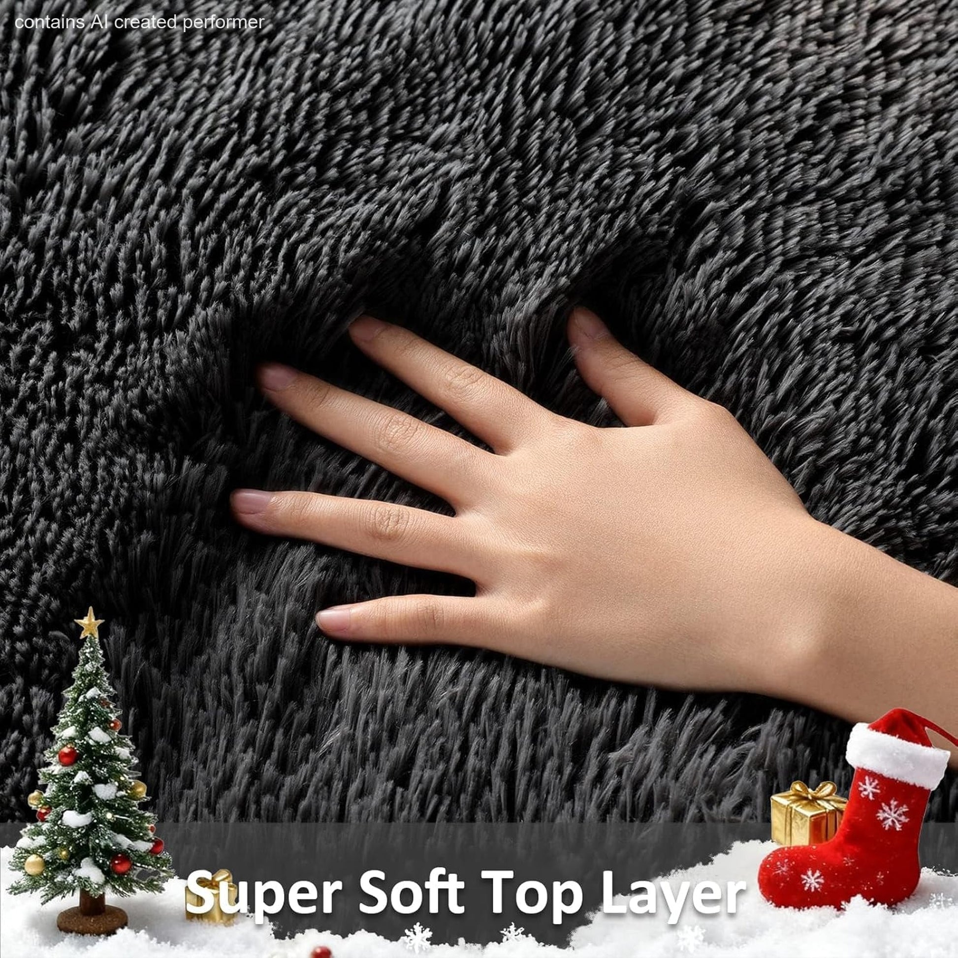 Ophanie Black Fluffy Runner Rug 2x6, Non Slip Shag Carpet for Hallway Bedroom, Soft Bedside Rug for Kids Nursery, Living Room Dorm Mat-5