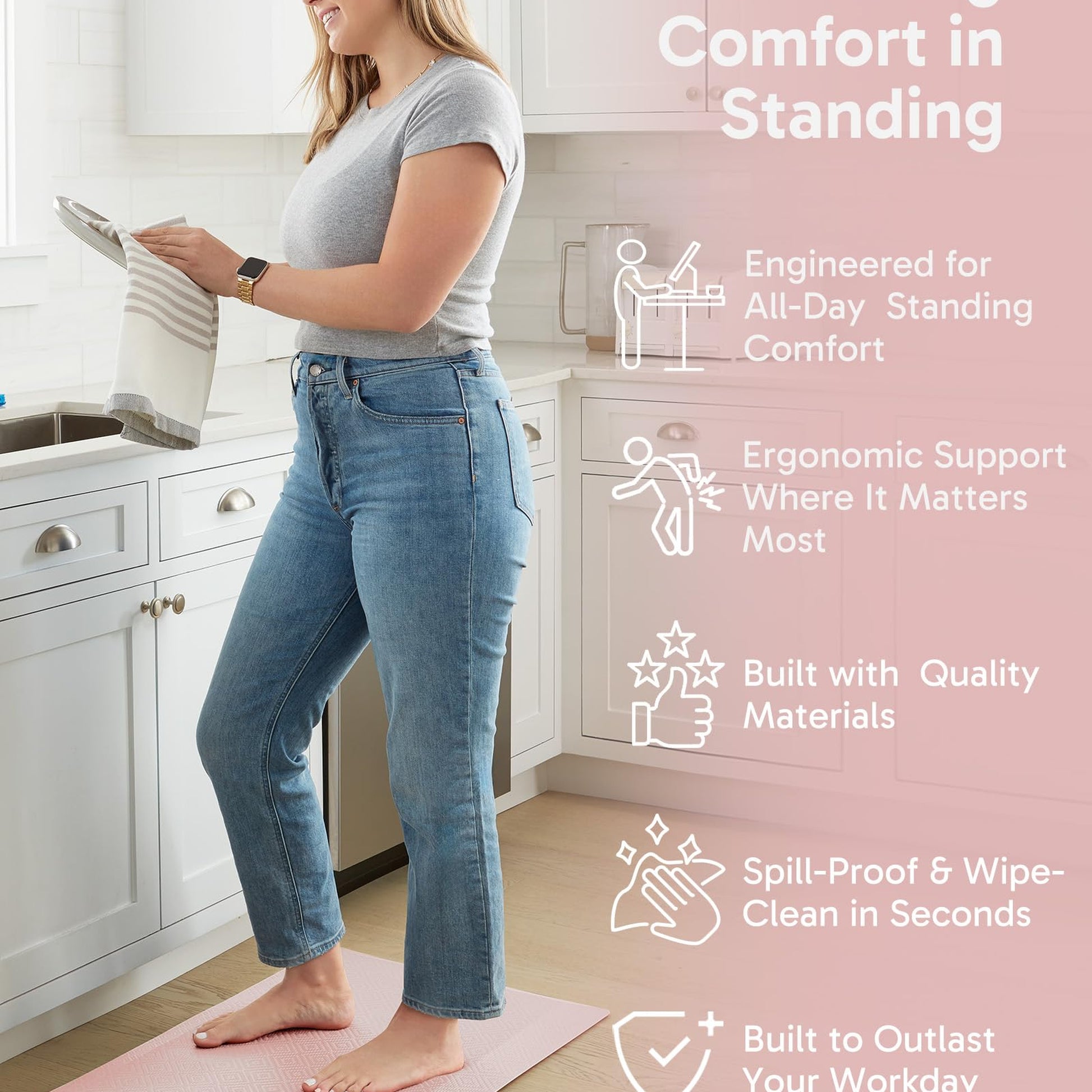 Ophanie Pink Kitchen Mat 20x32, Anti Fatigue Standing Mat 3/4 Inch Thick, Non Slip Waterproof Cushioned Ergonomic Rug for Office Sink-3
