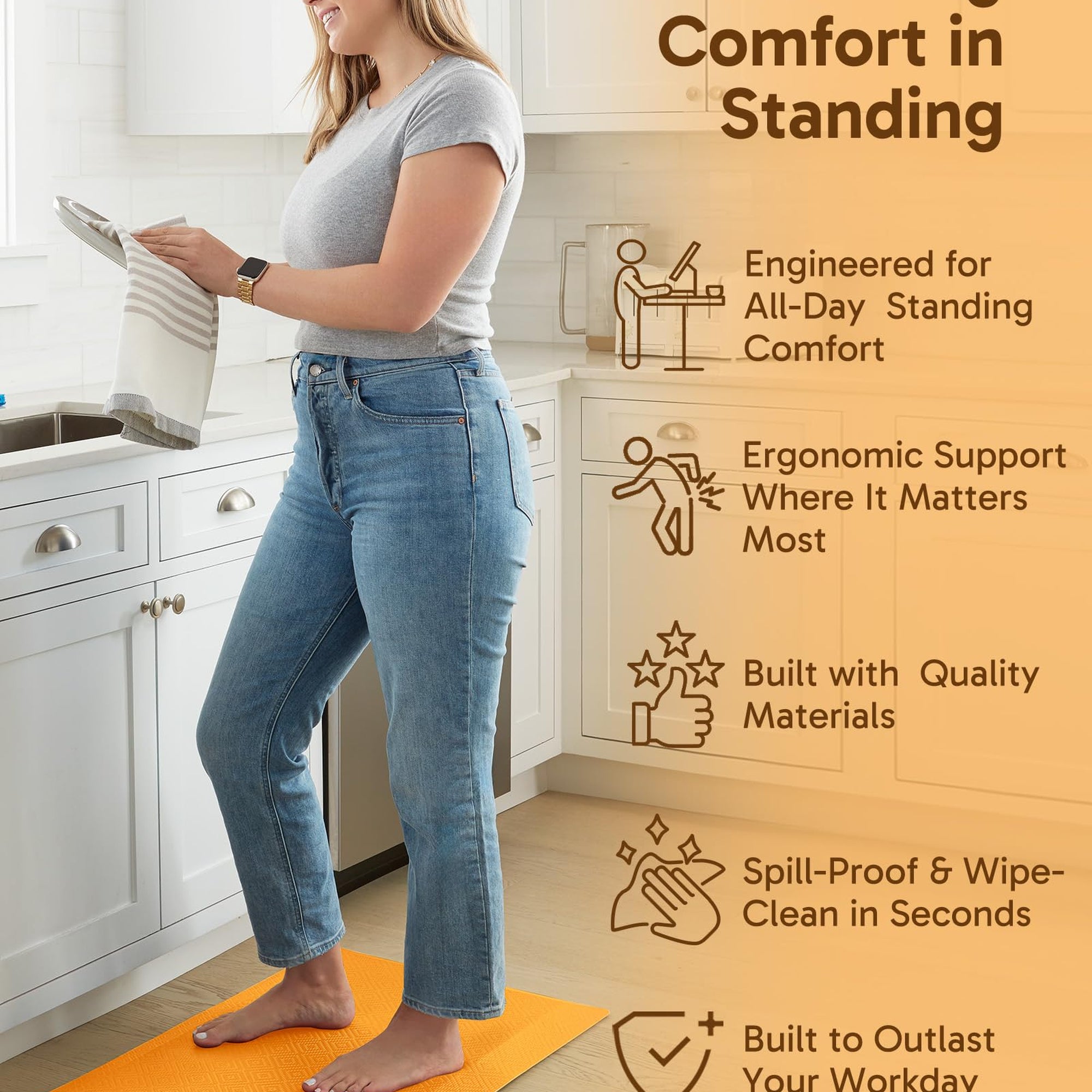 Ophanie Orange Kitchen Mat 20x32, Anti Fatigue Standing Mat 3/4 Inch Thick, Non Slip Waterproof Cushioned Ergonomic Rug for Office Sink-zoom-5