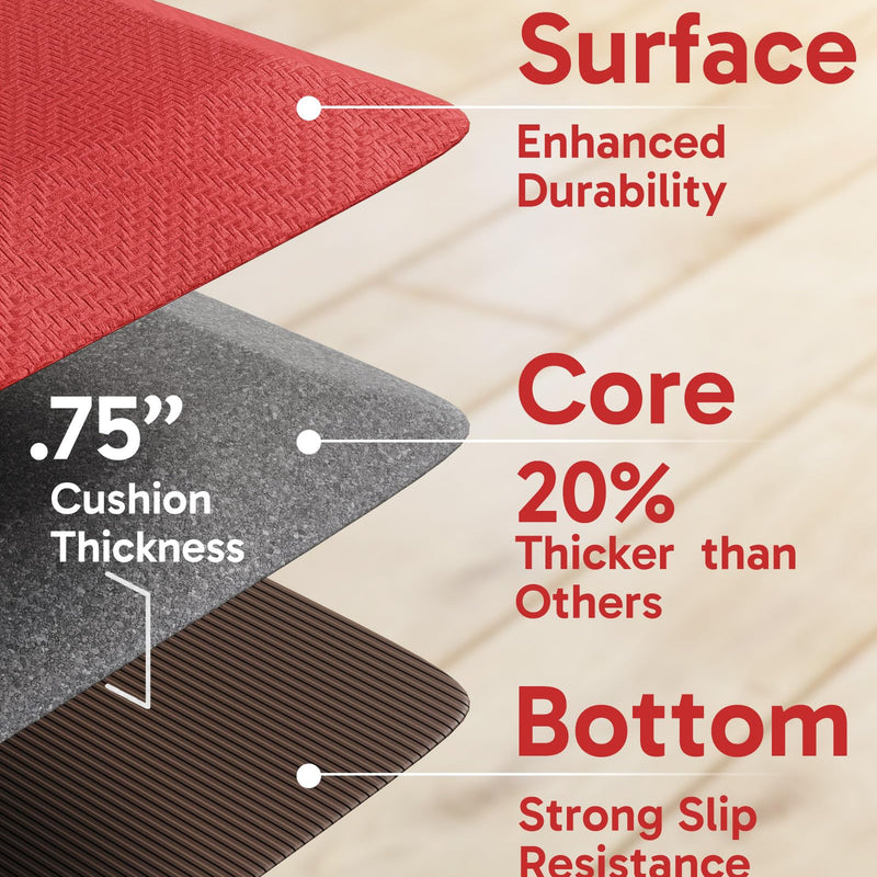 Ophanie Red Kitchen Mat 20x32, Anti Fatigue Standing Mat 3/4 Inch Thick, Non Slip Waterproof Cushioned Ergonomic Rug for Office Sink-zoom-