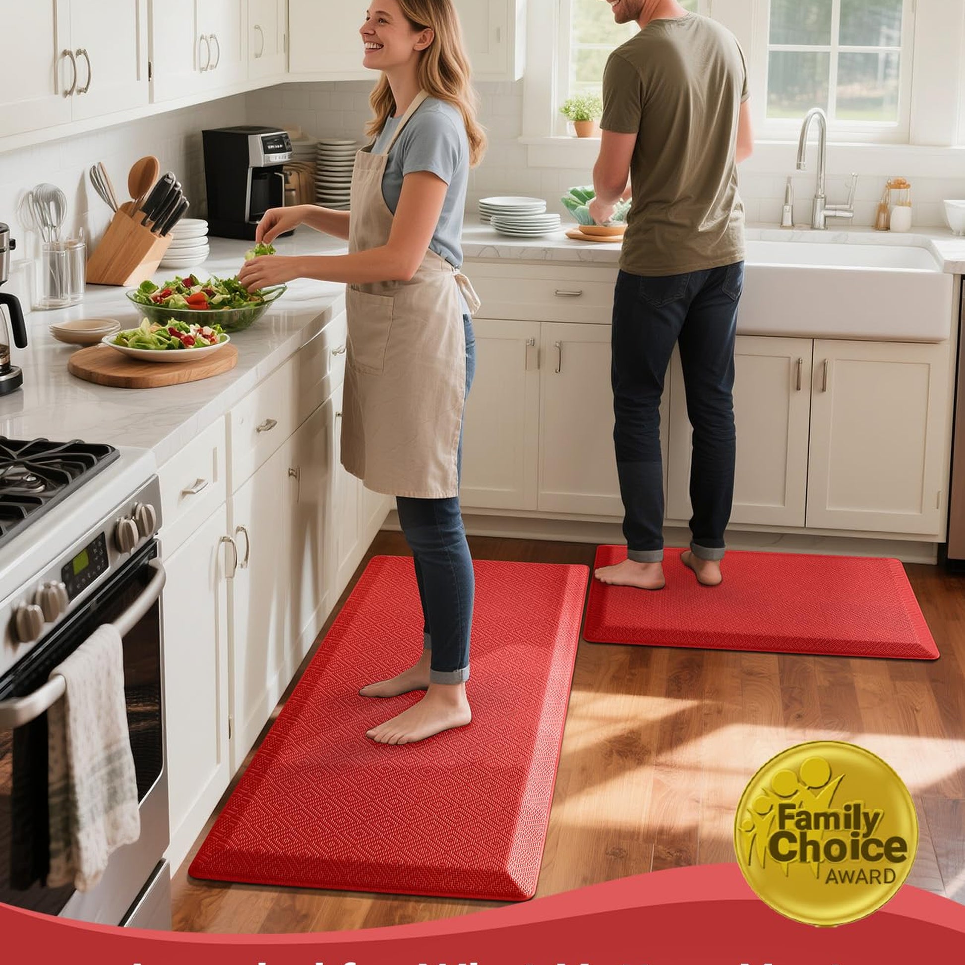 Ophanie Red Kitchen Mat 20x32, Anti Fatigue Standing Mat 3/4 Inch Thick, Non Slip Waterproof Cushioned Ergonomic Rug for Office Sink-8